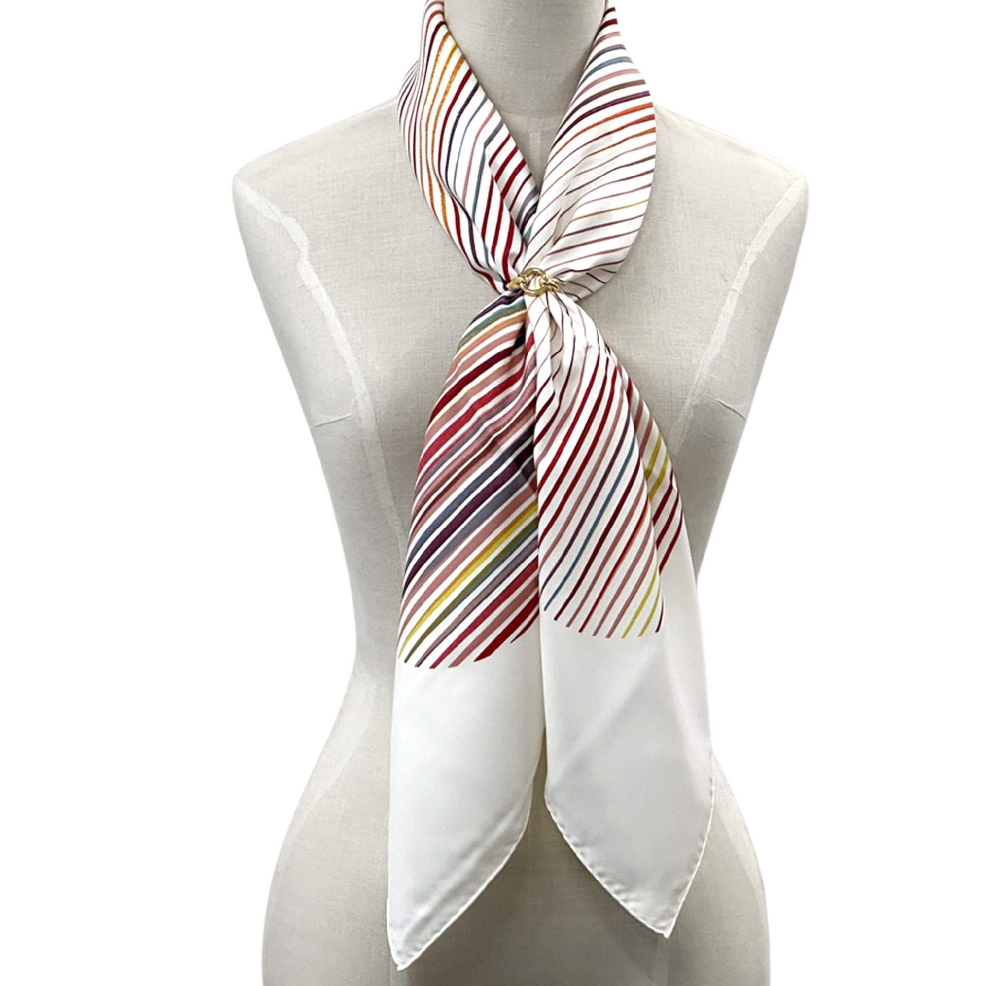 Hermes Hermes scarf/muffler, Carre 90, Faubourg Express, women's, brand name, silk, white, rainbow. Size ONE SIZE - 6 Thumbnail