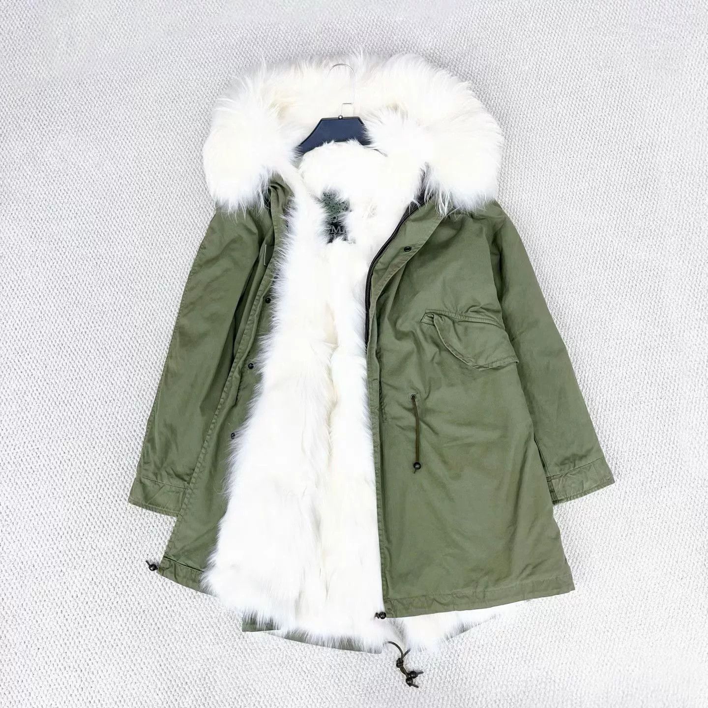 MR & MRS ITALY Military Green Mink Collar Cotton Coat Size XS / US 0-2 / IT 36-38 - 5 Thumbnail