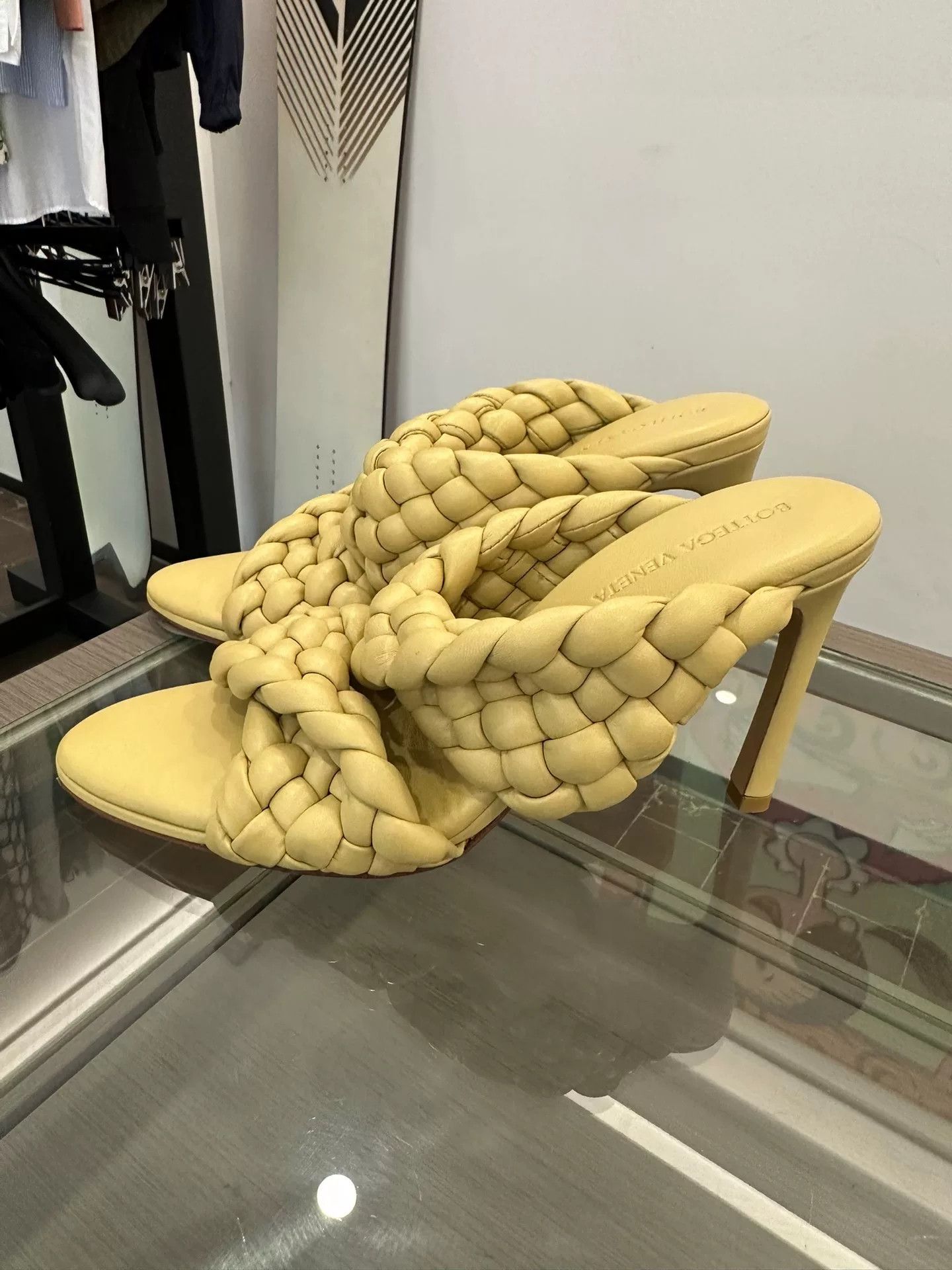 Bottega Veneta BV Yellow Braided High-Heel Slippers Size US 6 / IT 36 - 4 Thumbnail