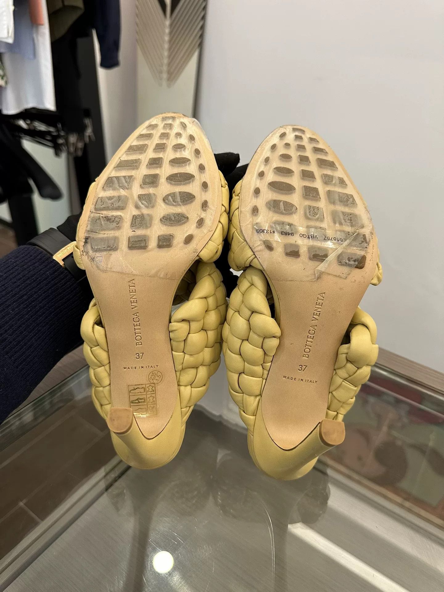 Bottega Veneta BV Yellow Braided High-Heel Slippers Size US 6 / IT 36 - 6 Thumbnail