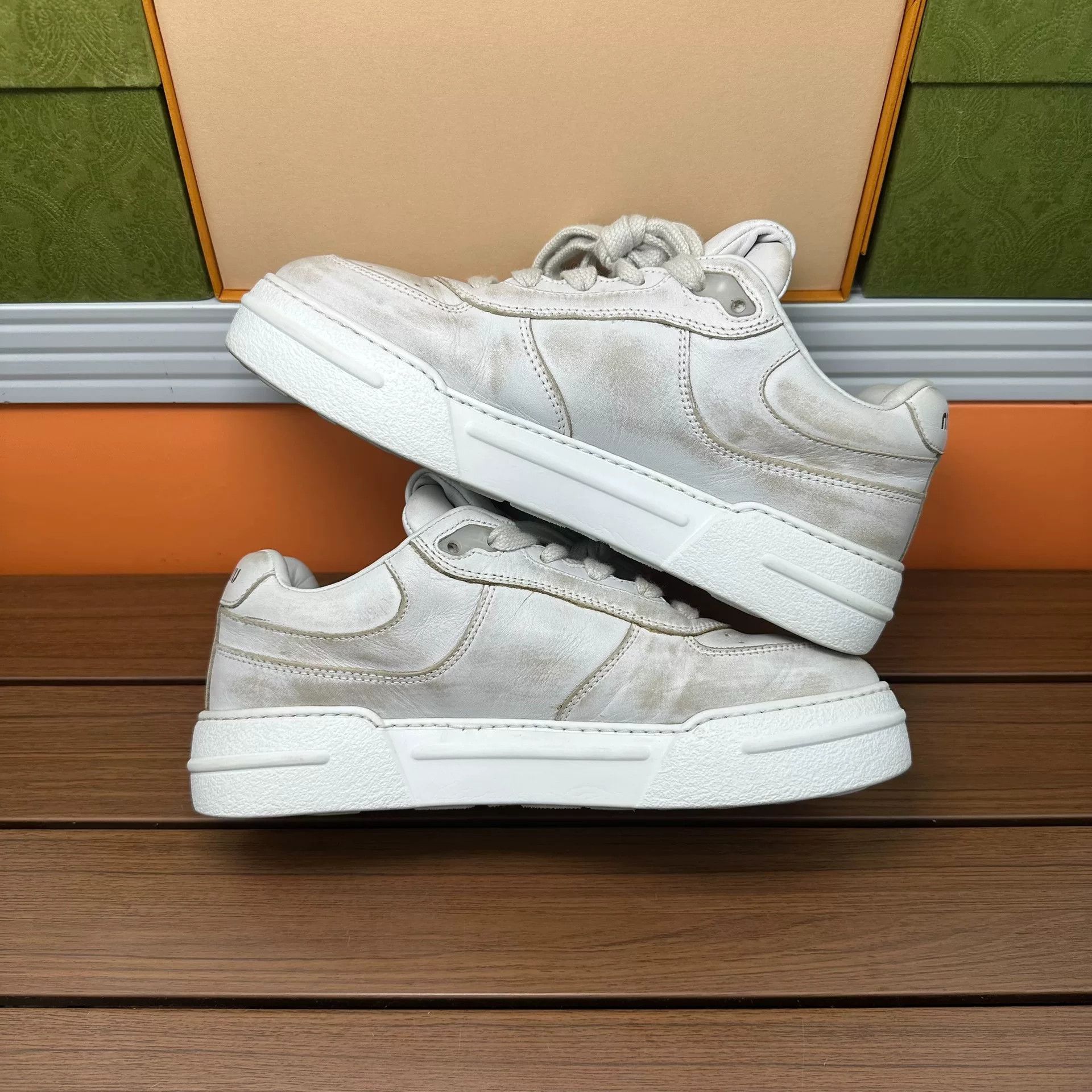 Miu Miu Miu Miu Retro White Lowtop Sneakers it_37-5 Women Size US 7.5 / IT 37.5 - 3 Thumbnail
