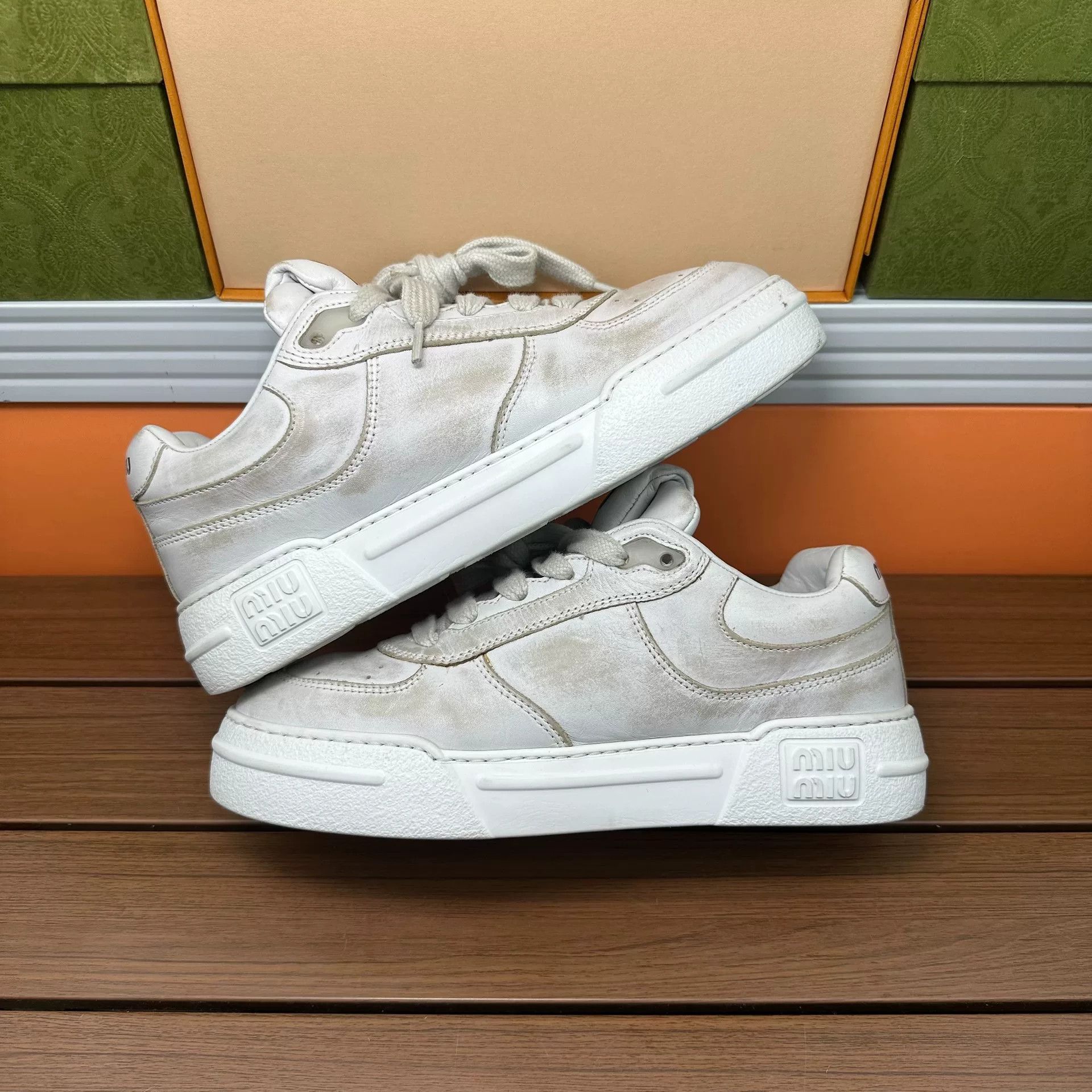 Miu Miu Miu Miu Retro White Lowtop Sneakers it_37-5 Women Size US 7.5 / IT 37.5 - 2 Thumbnail