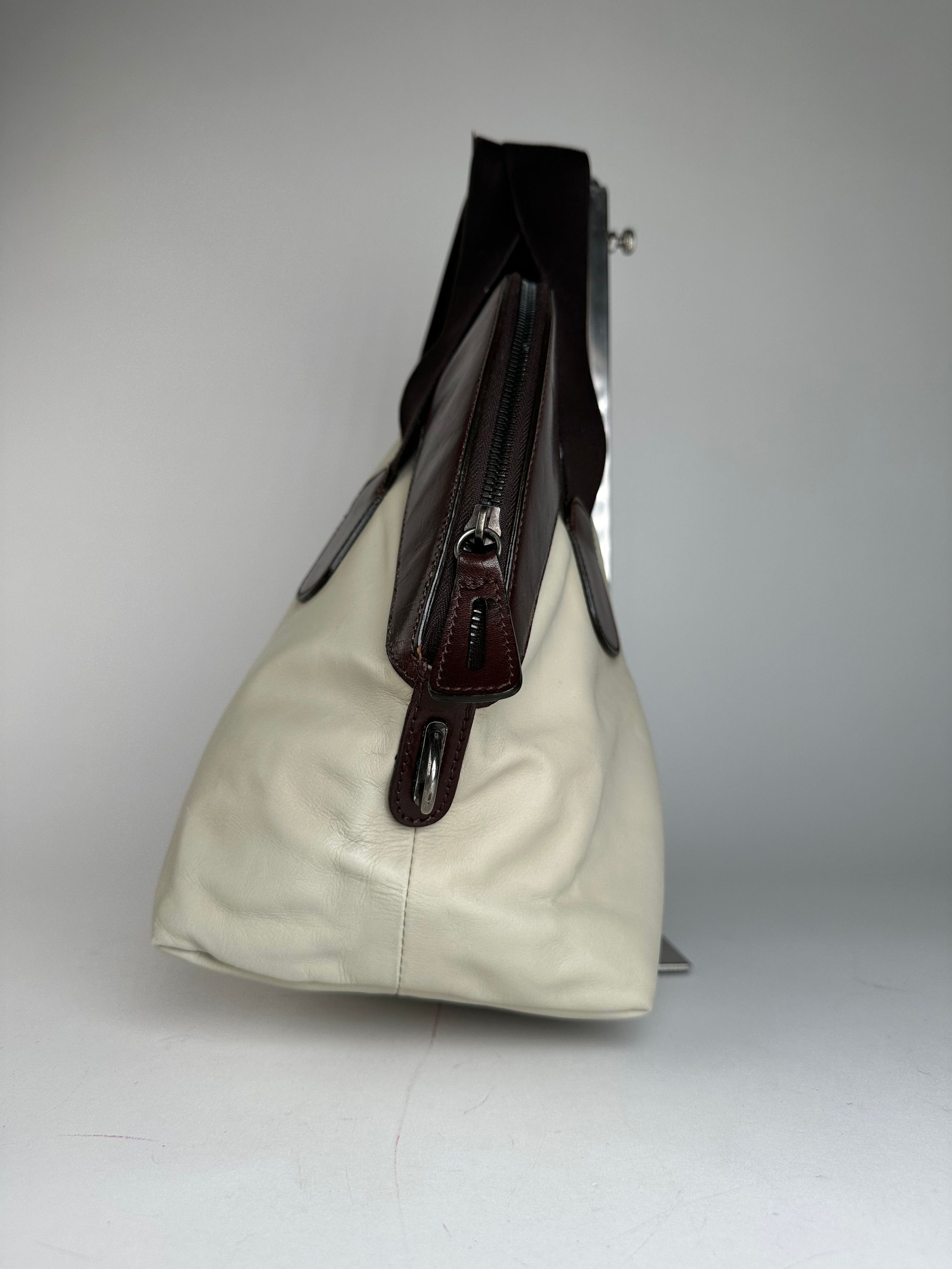 Marni Vintage Leather Handbag White Brown Size ONE SIZE - 5 Thumbnail