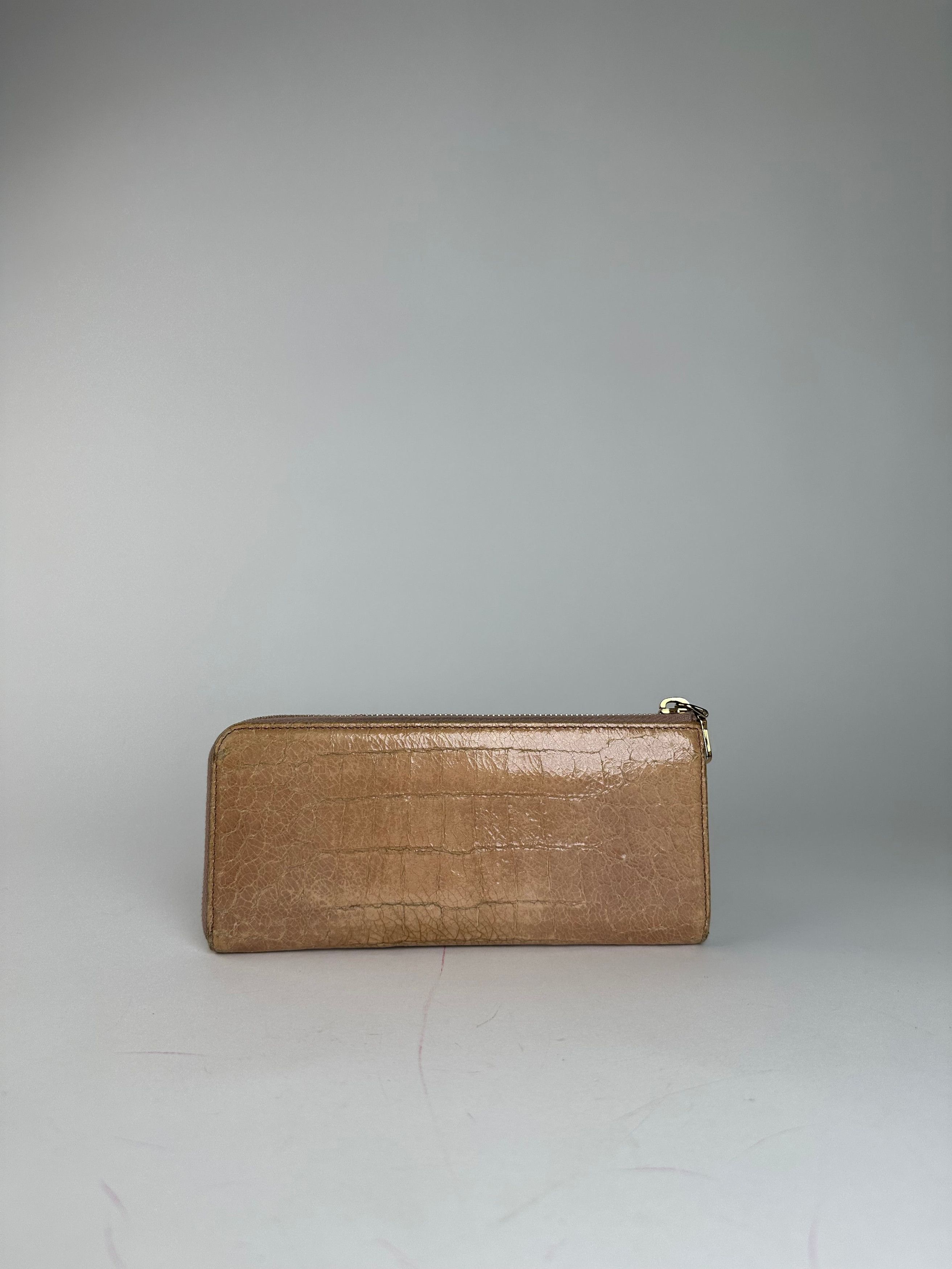 Miu Miu Vintage Crocodile Emblossed Leather Long Wallet Beige Brown Size ONE SIZE - 2 Thumbnail
