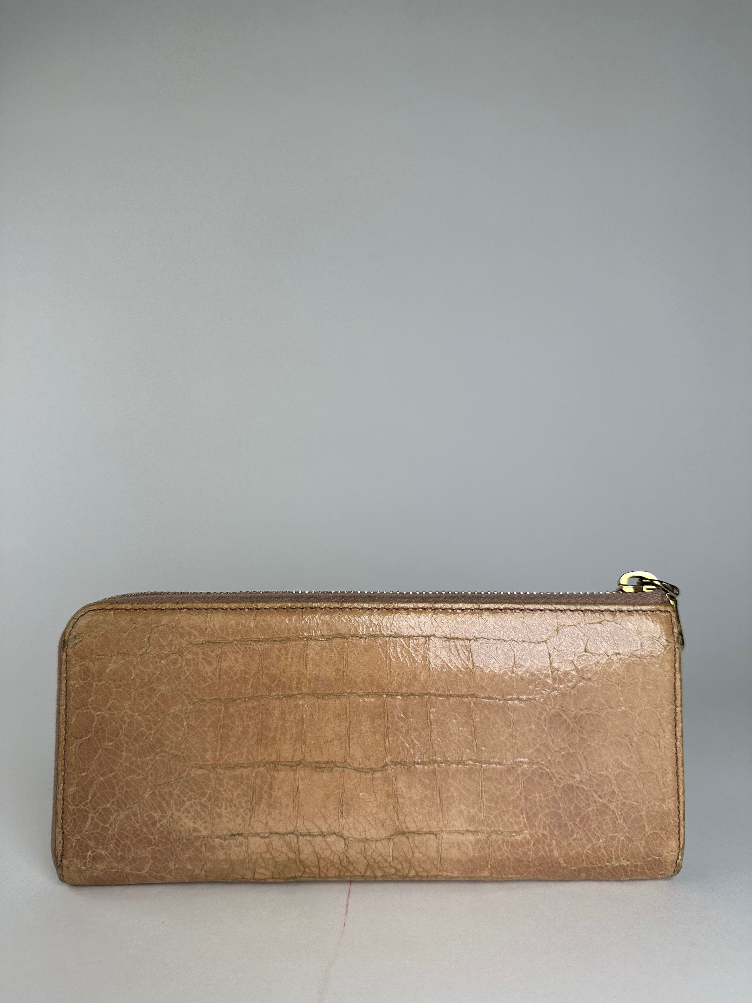Miu Miu Vintage Crocodile Emblossed Leather Long Wallet Beige Brown Size ONE SIZE - 10 Thumbnail