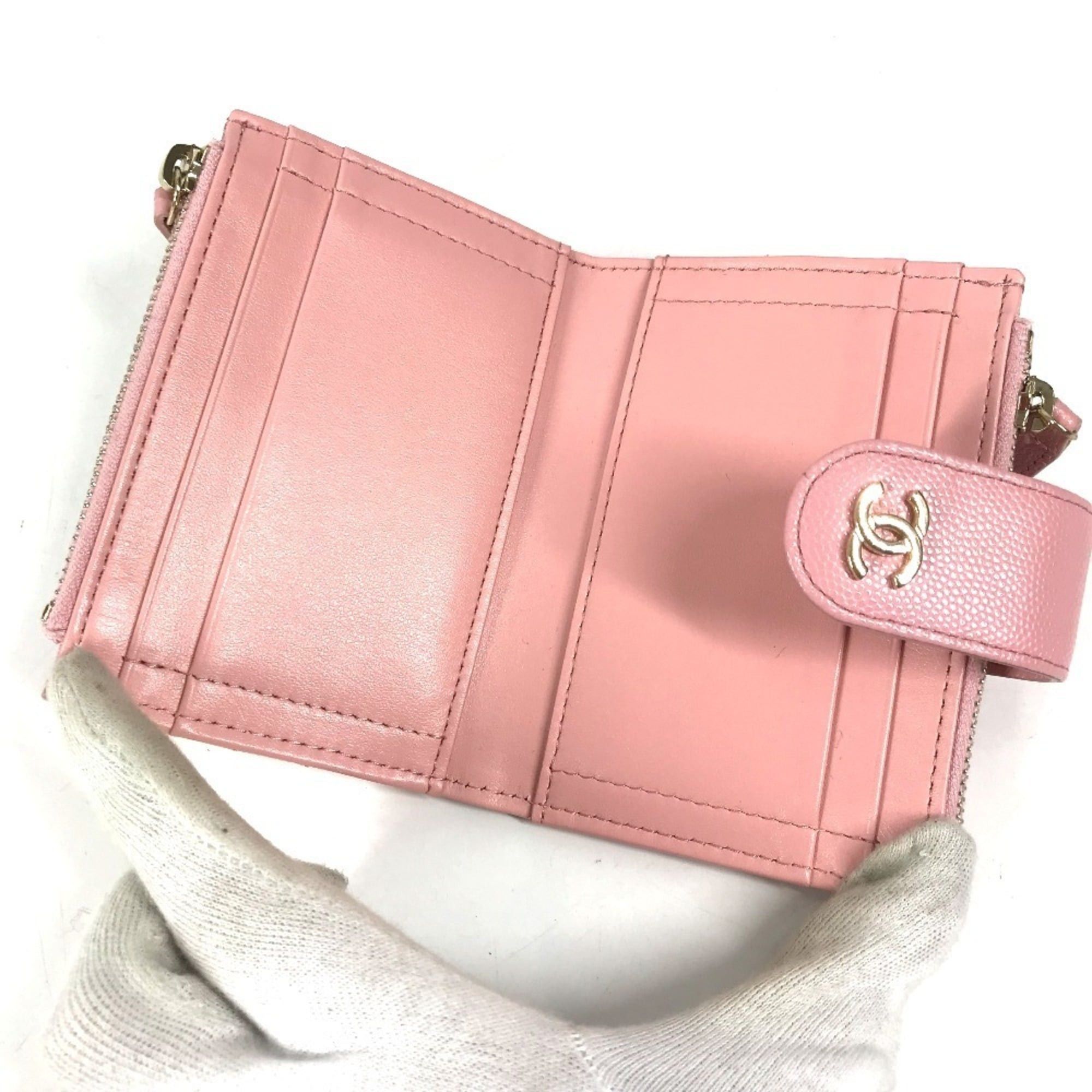 Chanel CHANEL AP1928 CC Coco Mark Logo Quilted Matelassé Double Zip Business Card Holder/Card Case Compact Wallet Holder Pass Coin Purse Wallet/Coin Caviar Leather Men's Women's Pink Size ONE SIZE - 9 Thumbnail
