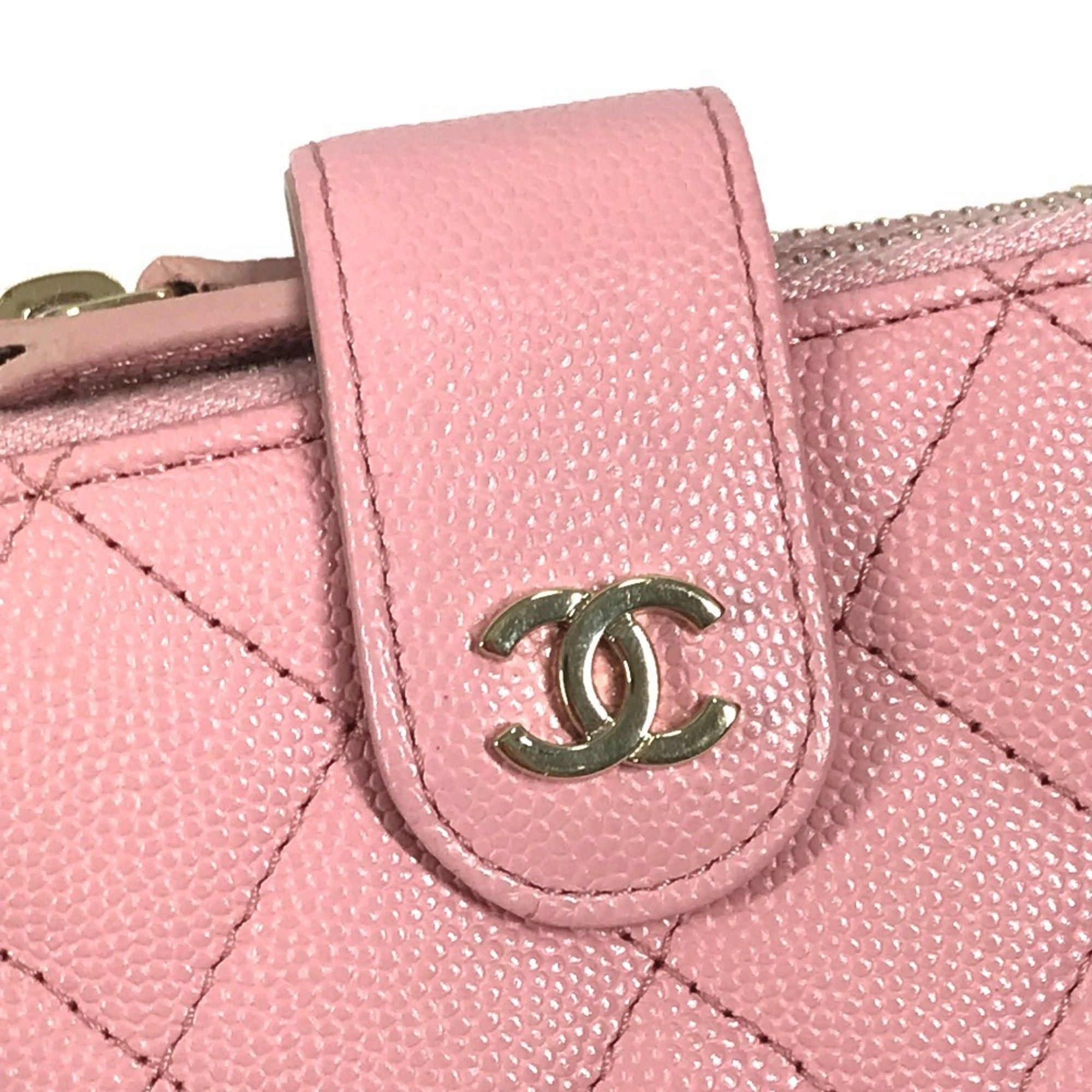 Chanel CHANEL AP1928 CC Coco Mark Logo Quilted Matelassé Double Zip Business Card Holder/Card Case Compact Wallet Holder Pass Coin Purse Wallet/Coin Caviar Leather Men's Women's Pink Size ONE SIZE - 8 Thumbnail