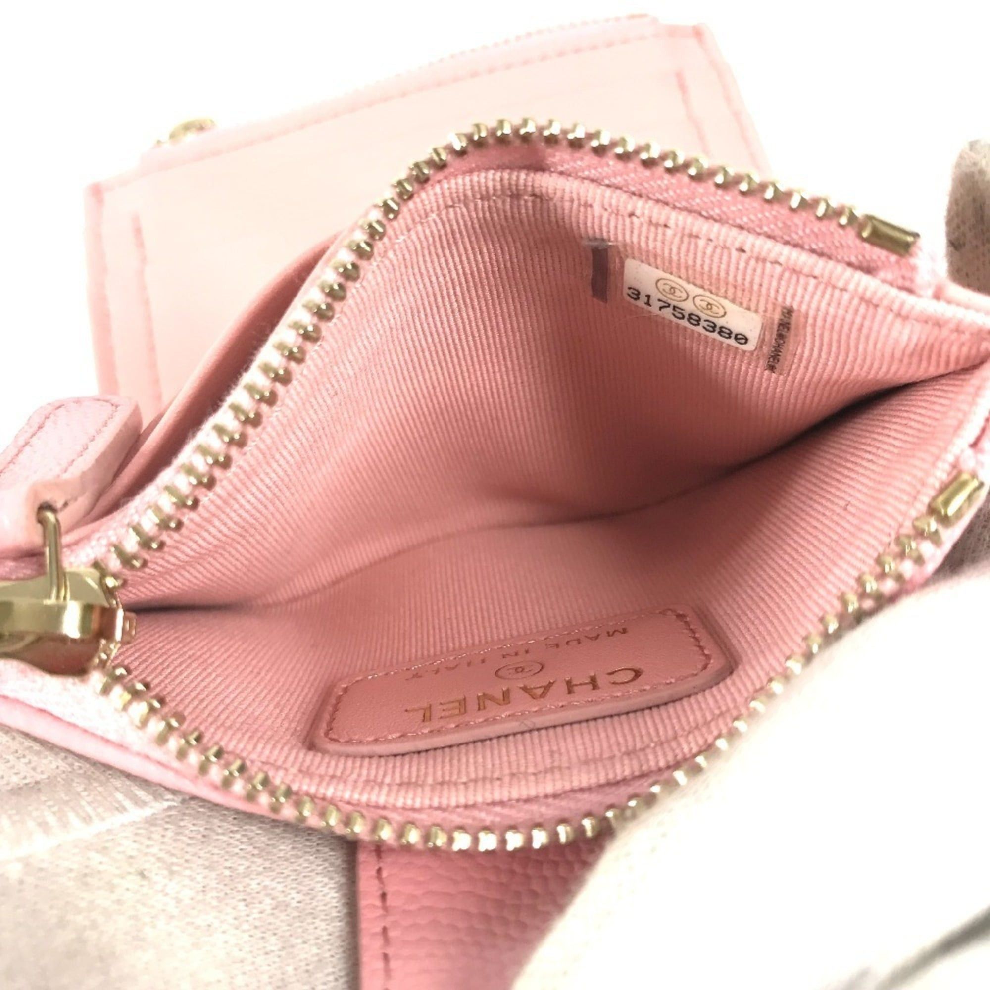 Chanel CHANEL AP1928 CC Coco Mark Logo Quilted Matelassé Double Zip Business Card Holder/Card Case Compact Wallet Holder Pass Coin Purse Wallet/Coin Caviar Leather Men's Women's Pink Size ONE SIZE - 12 Thumbnail