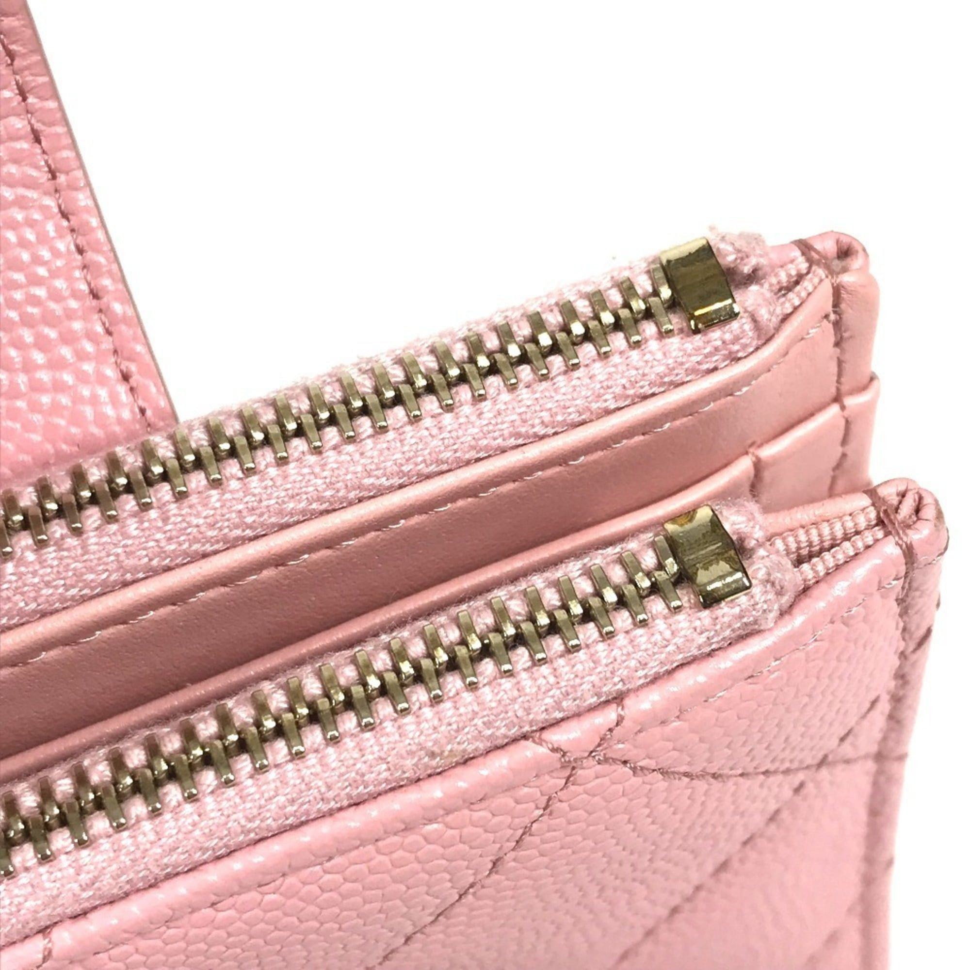 Chanel CHANEL AP1928 CC Coco Mark Logo Quilted Matelassé Double Zip Business Card Holder/Card Case Compact Wallet Holder Pass Coin Purse Wallet/Coin Caviar Leather Men's Women's Pink Size ONE SIZE - 10 Thumbnail
