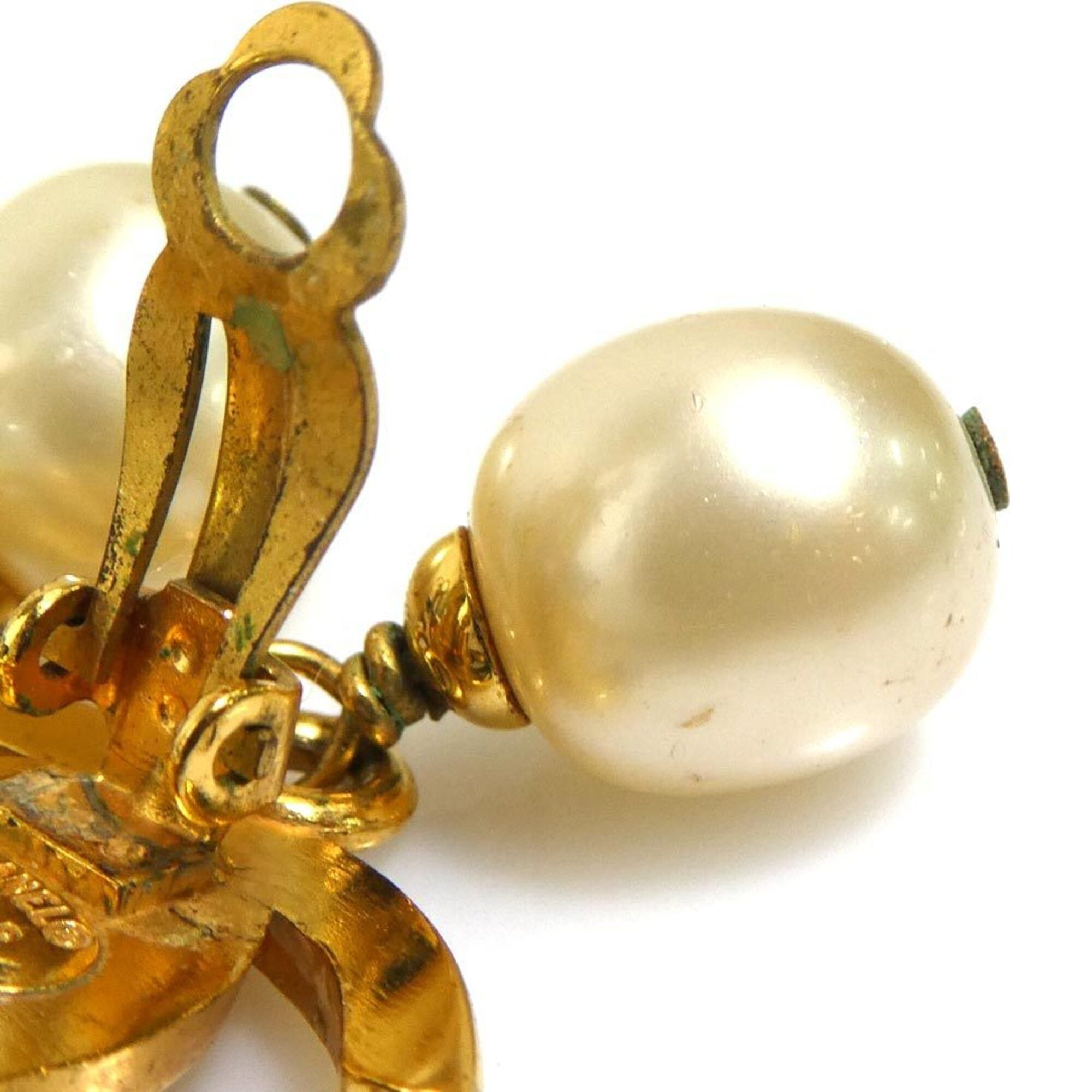 Chanel Chanel earrings, Coco Mark design, metal, faux pearl, gold, off-white, women's, e61752i Size ONE SIZE - 7 Thumbnail