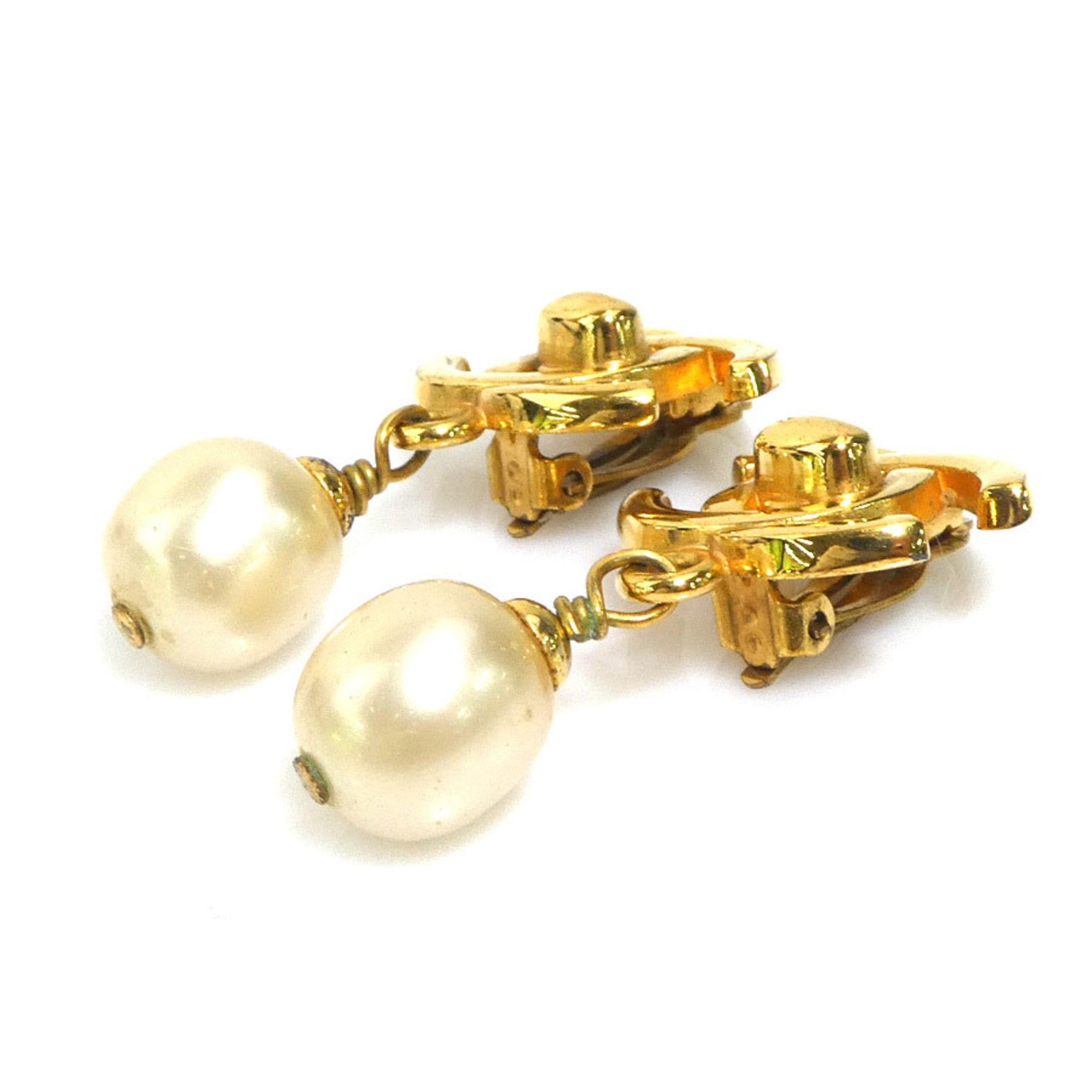 Chanel Chanel earrings, Coco Mark design, metal, faux pearl, gold, off-white, women's, e61752i Size ONE SIZE - 3 Thumbnail