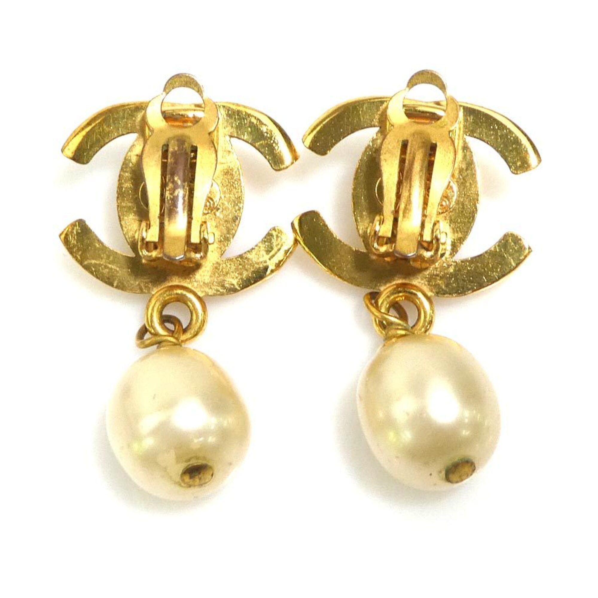 Chanel Chanel earrings, Coco Mark design, metal, faux pearl, gold, off-white, women's, e61752i Size ONE SIZE - 4 Thumbnail