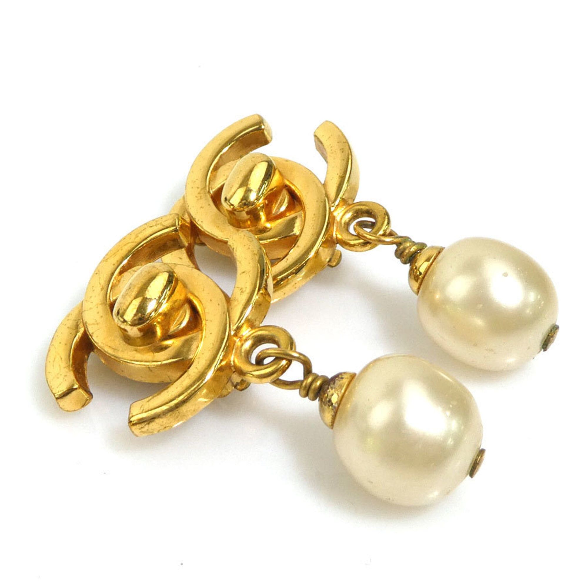 Chanel Chanel earrings, Coco Mark design, metal, faux pearl, gold, off-white, women's, e61752i Size ONE SIZE - 2 Thumbnail