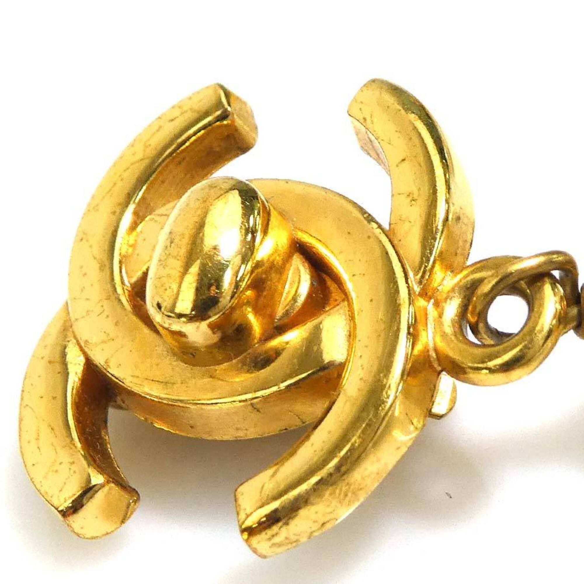 Chanel Chanel earrings, Coco Mark design, metal, faux pearl, gold, off-white, women's, e61752i Size ONE SIZE - 8 Thumbnail