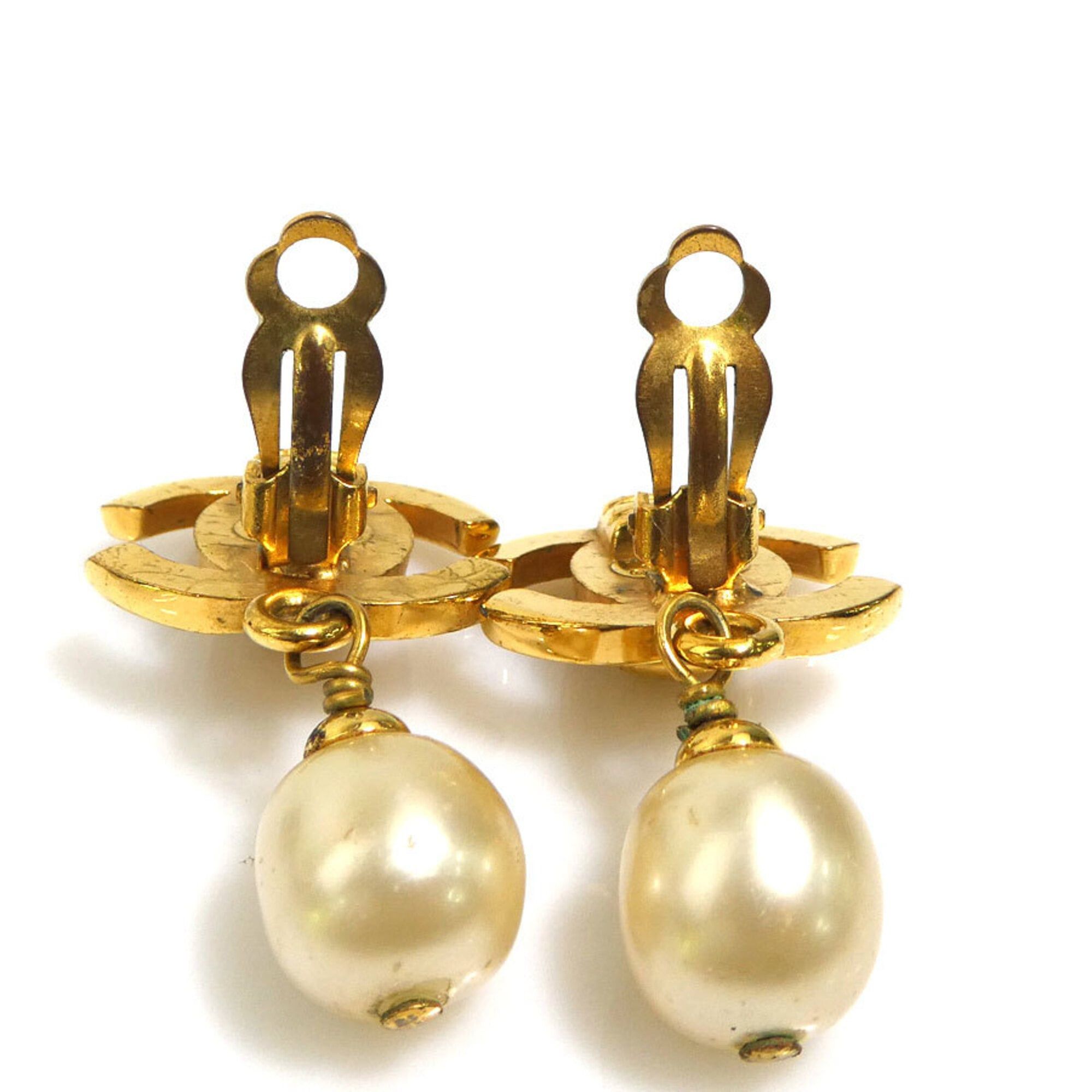 Chanel Chanel earrings, Coco Mark design, metal, faux pearl, gold, off-white, women's, e61752i Size ONE SIZE - 6 Thumbnail
