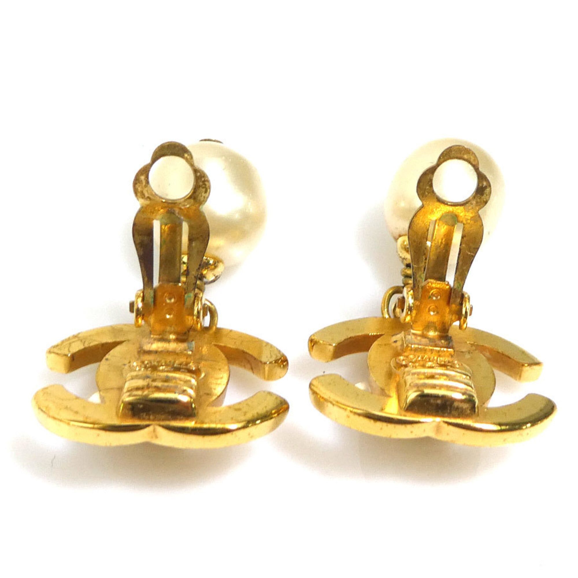 Chanel Chanel earrings, Coco Mark design, metal, faux pearl, gold, off-white, women's, e61752i Size ONE SIZE - 5 Thumbnail