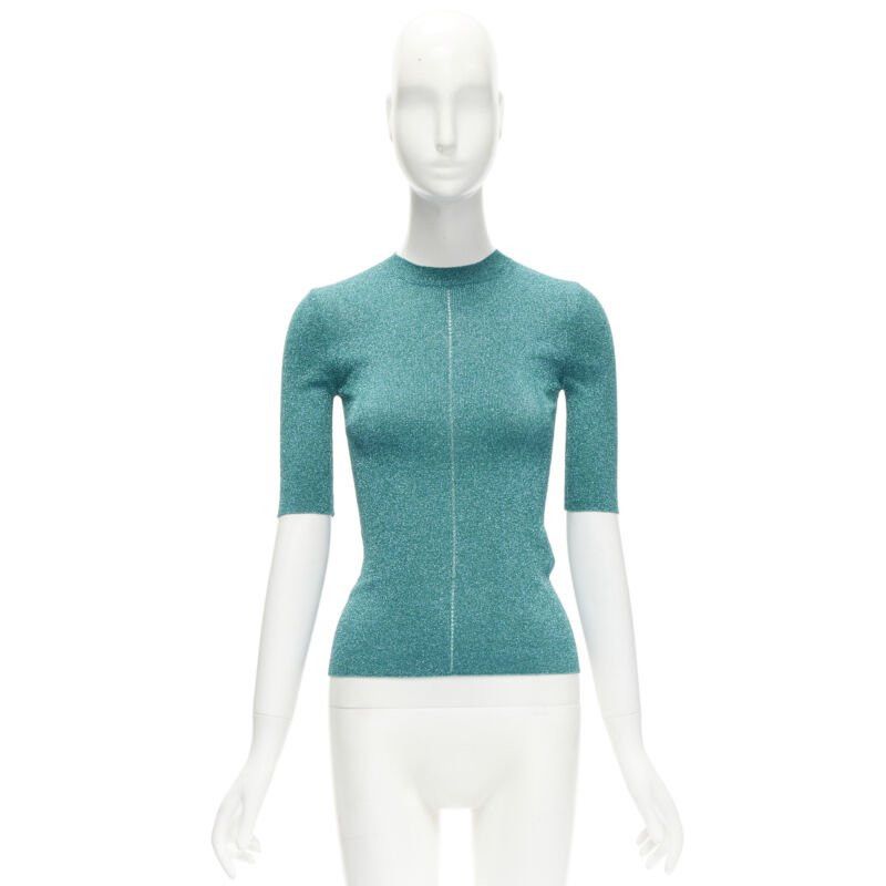 Saint Laurent Paris SAINT LAURENT turquoise blue metallic lurex lattice seam knitted top S Size S / US 4 / IT 40 - 9 Thumbnail