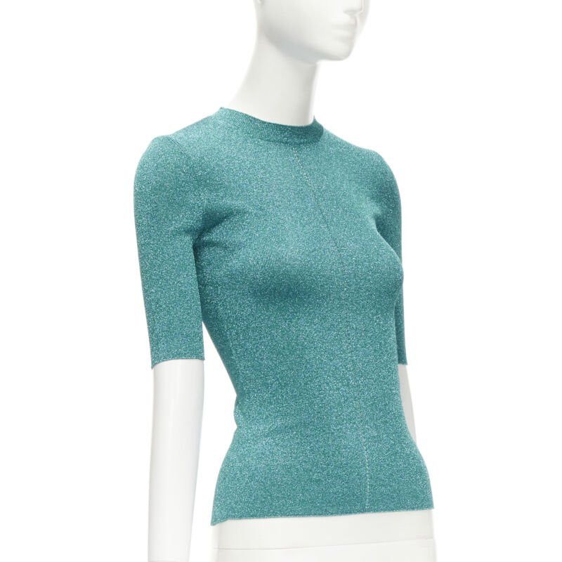 Saint Laurent Paris SAINT LAURENT turquoise blue metallic lurex lattice seam knitted top S Size S / US 4 / IT 40 - 3 Thumbnail