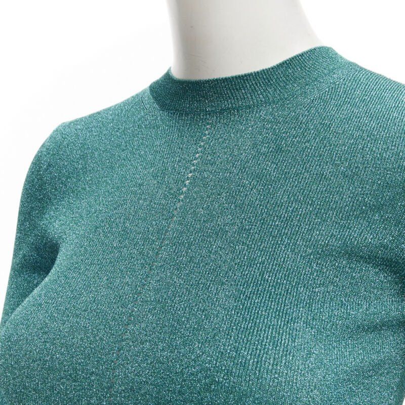 Saint Laurent Paris SAINT LAURENT turquoise blue metallic lurex lattice seam knitted top S Size S / US 4 / IT 40 - 2 Thumbnail