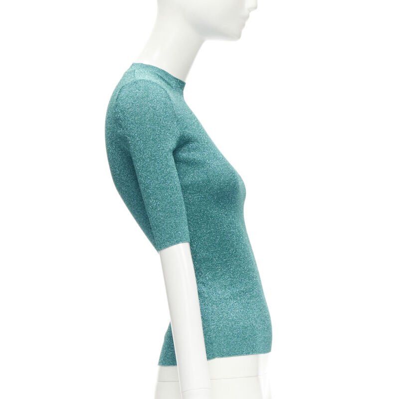 Saint Laurent Paris SAINT LAURENT turquoise blue metallic lurex lattice seam knitted top S Size S / US 4 / IT 40 - 4 Thumbnail