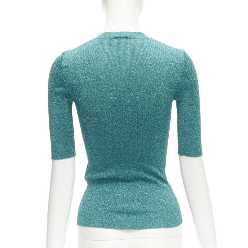 Saint Laurent Paris SAINT LAURENT turquoise blue metallic lurex lattice seam knitted top S Size S / US 4 / IT 40 - 6 Thumbnail
