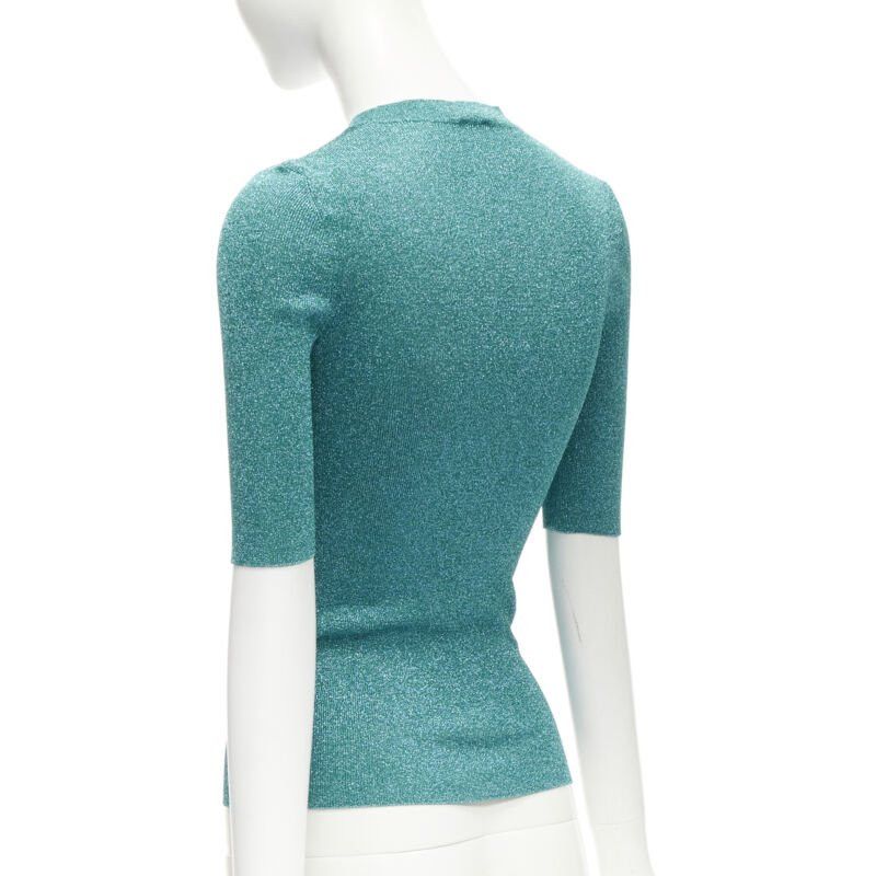Saint Laurent Paris SAINT LAURENT turquoise blue metallic lurex lattice seam knitted top S Size S / US 4 / IT 40 - 5 Thumbnail