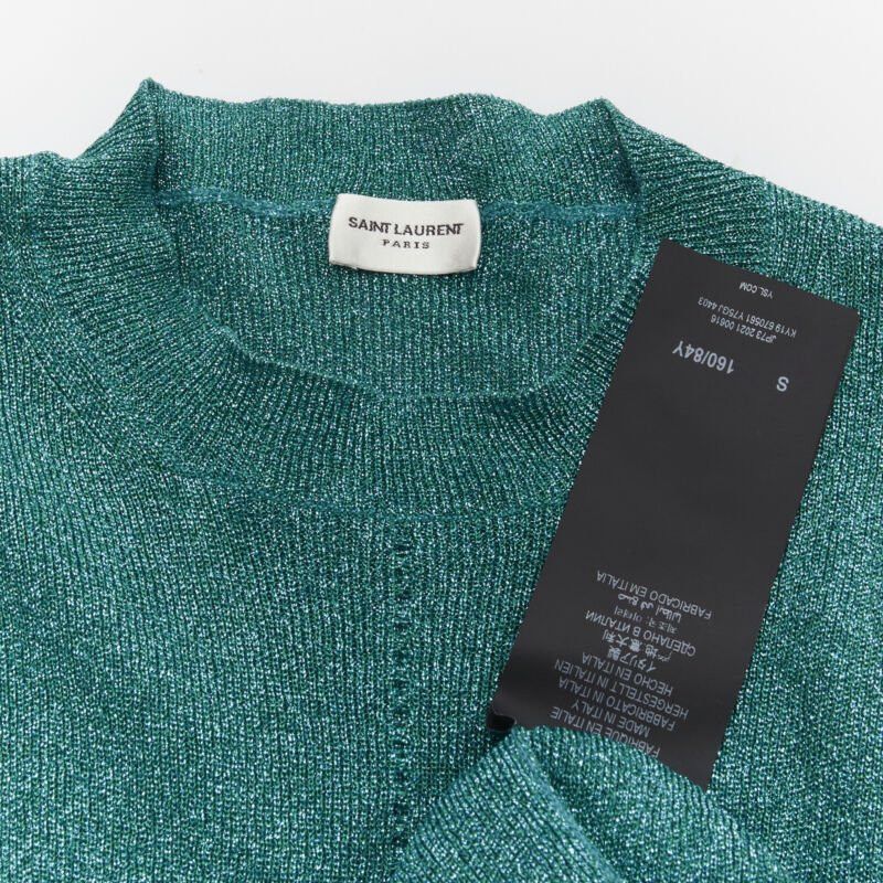 Saint Laurent Paris SAINT LAURENT turquoise blue metallic lurex lattice seam knitted top S Size S / US 4 / IT 40 - 8 Thumbnail