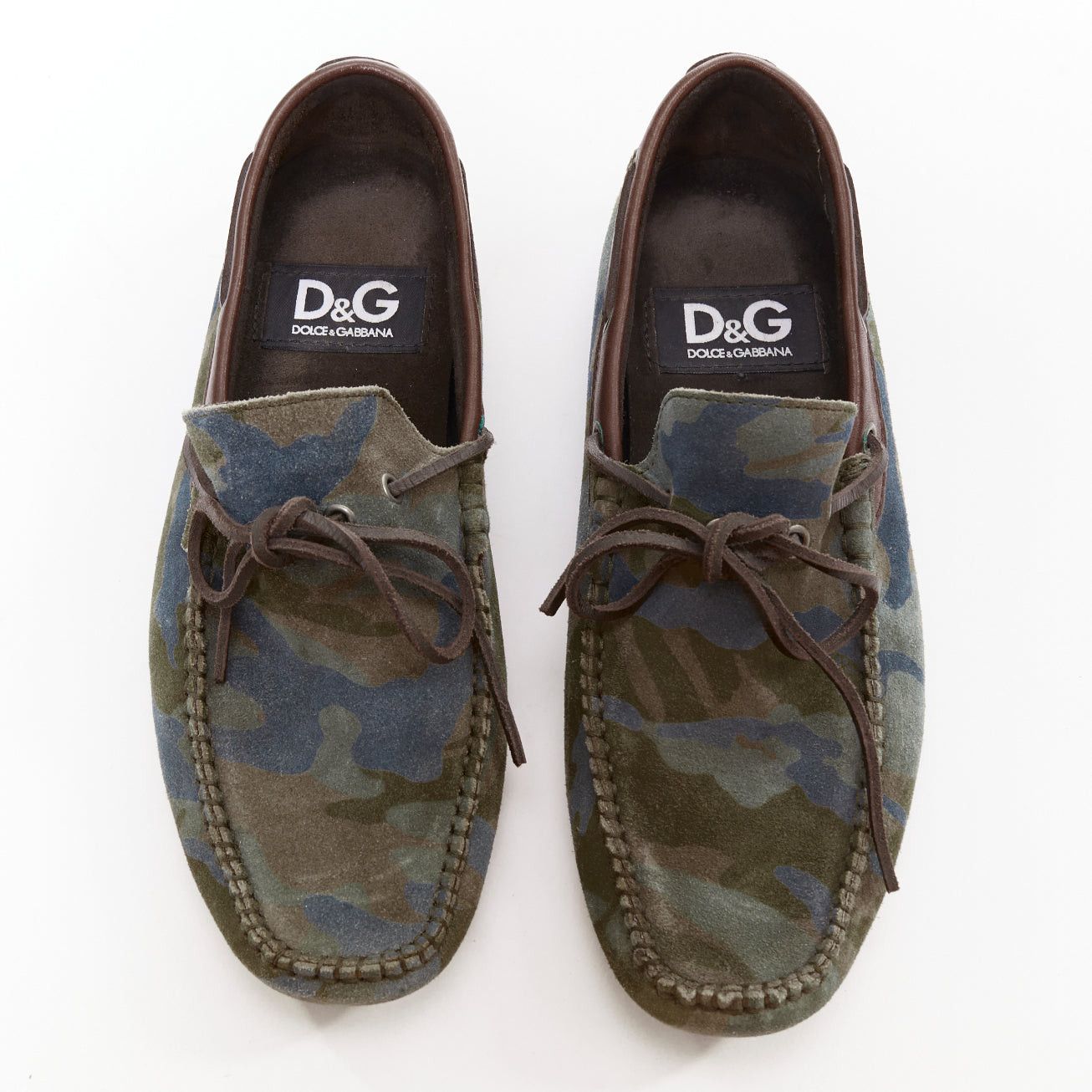 Dolce & Gabbana DOLCE GABBANA green brown camouflage suede driving loaers shoes EU39 Size US 6 / EU 39 - 3 Thumbnail