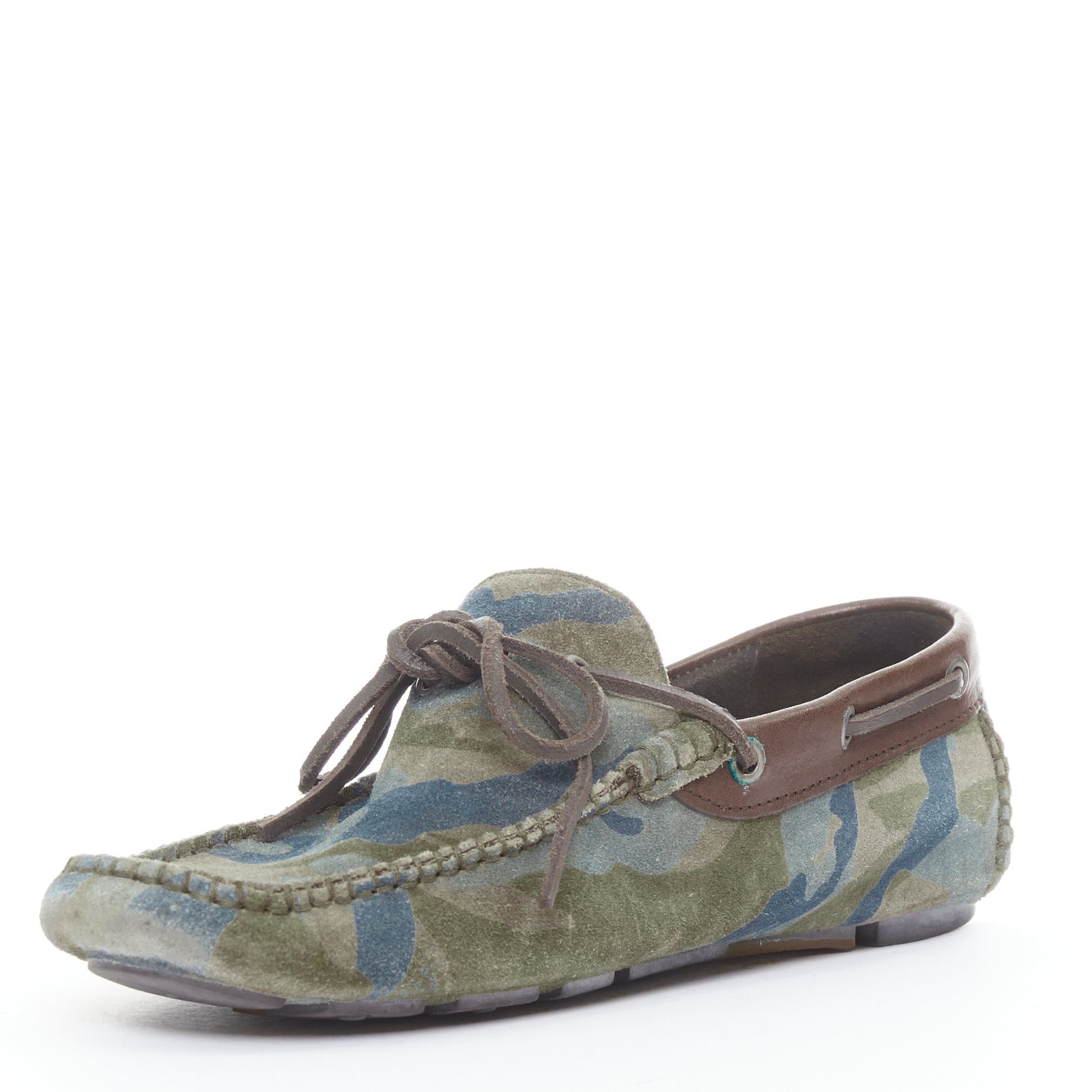 Dolce & Gabbana DOLCE GABBANA green brown camouflage suede driving loaers shoes EU39 Size US 6 / EU 39 - 4 Thumbnail