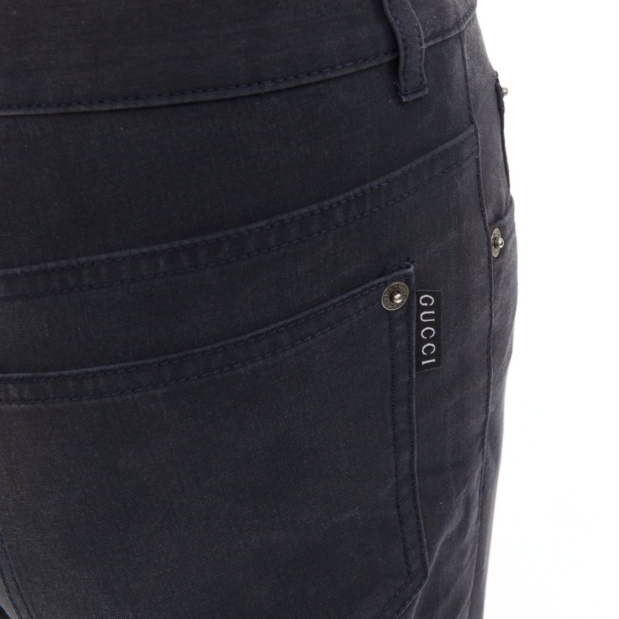 Gucci GUCCI black washed logo tab pocketed mid waist straight leg pants IT38 XS Size 26" / US 2 / IT 38 - 2 Thumbnail
