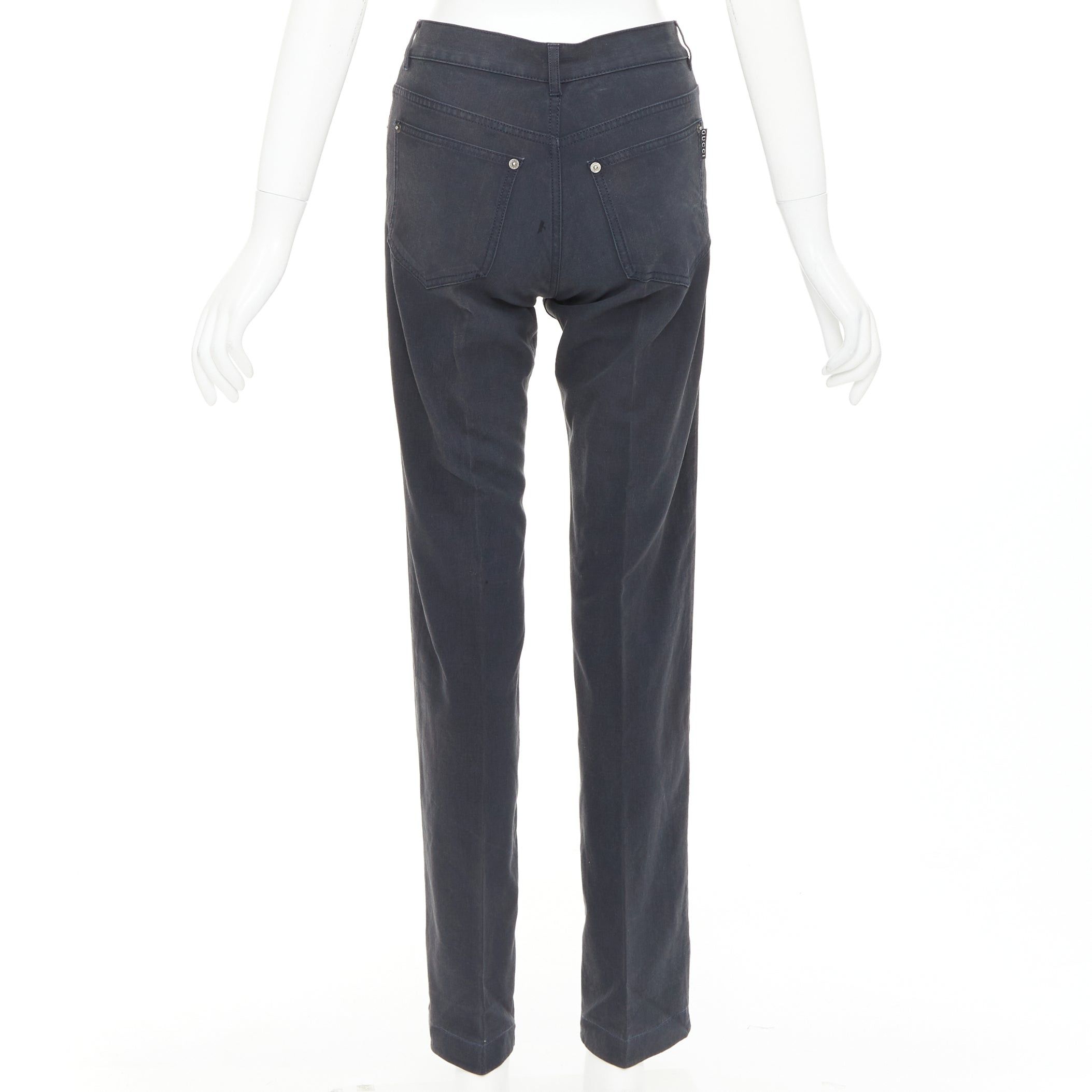 Gucci GUCCI black washed logo tab pocketed mid waist straight leg pants IT38 XS Size 26" / US 2 / IT 38 - 5 Thumbnail