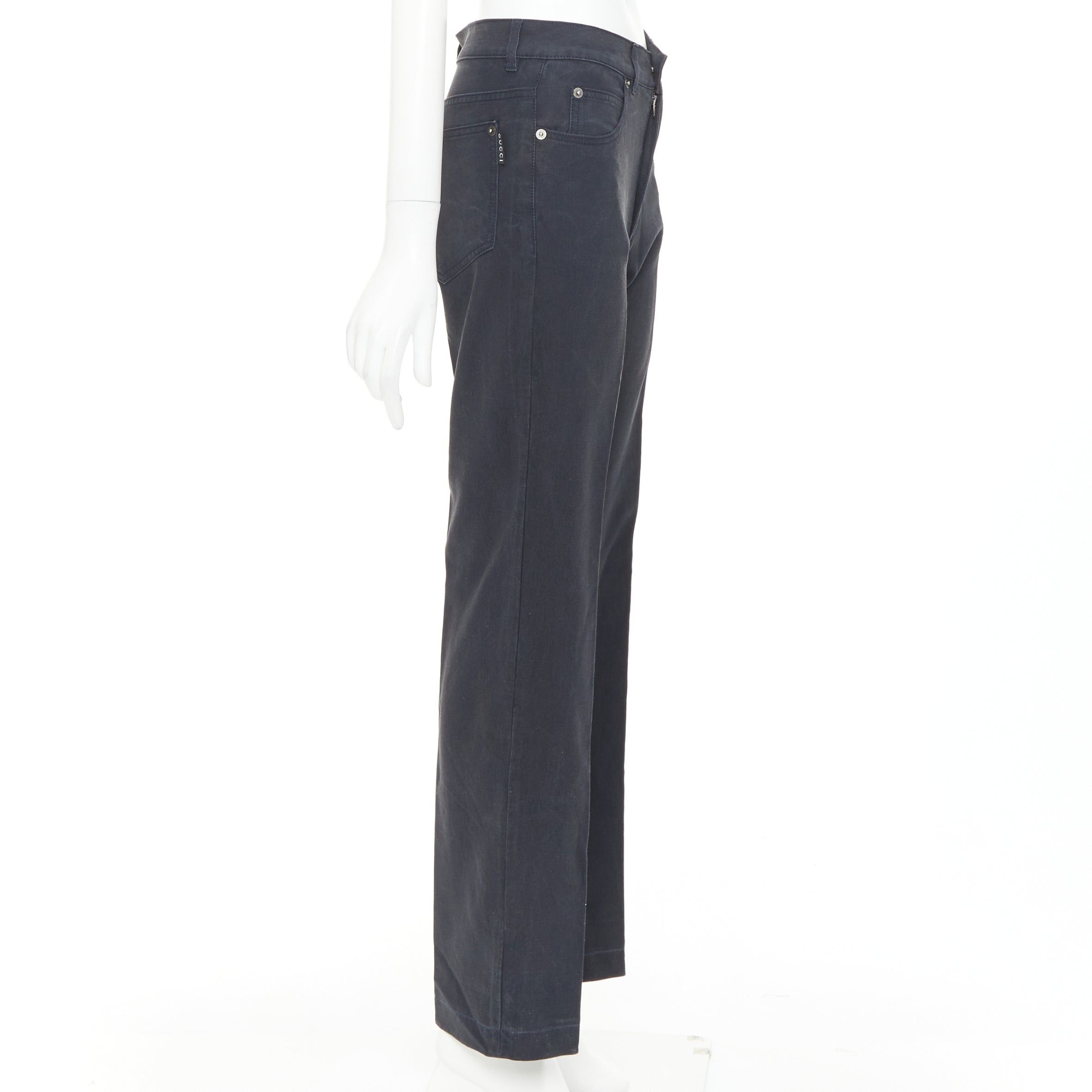 Gucci GUCCI black washed logo tab pocketed mid waist straight leg pants IT38 XS Size 26" / US 2 / IT 38 - 4 Thumbnail