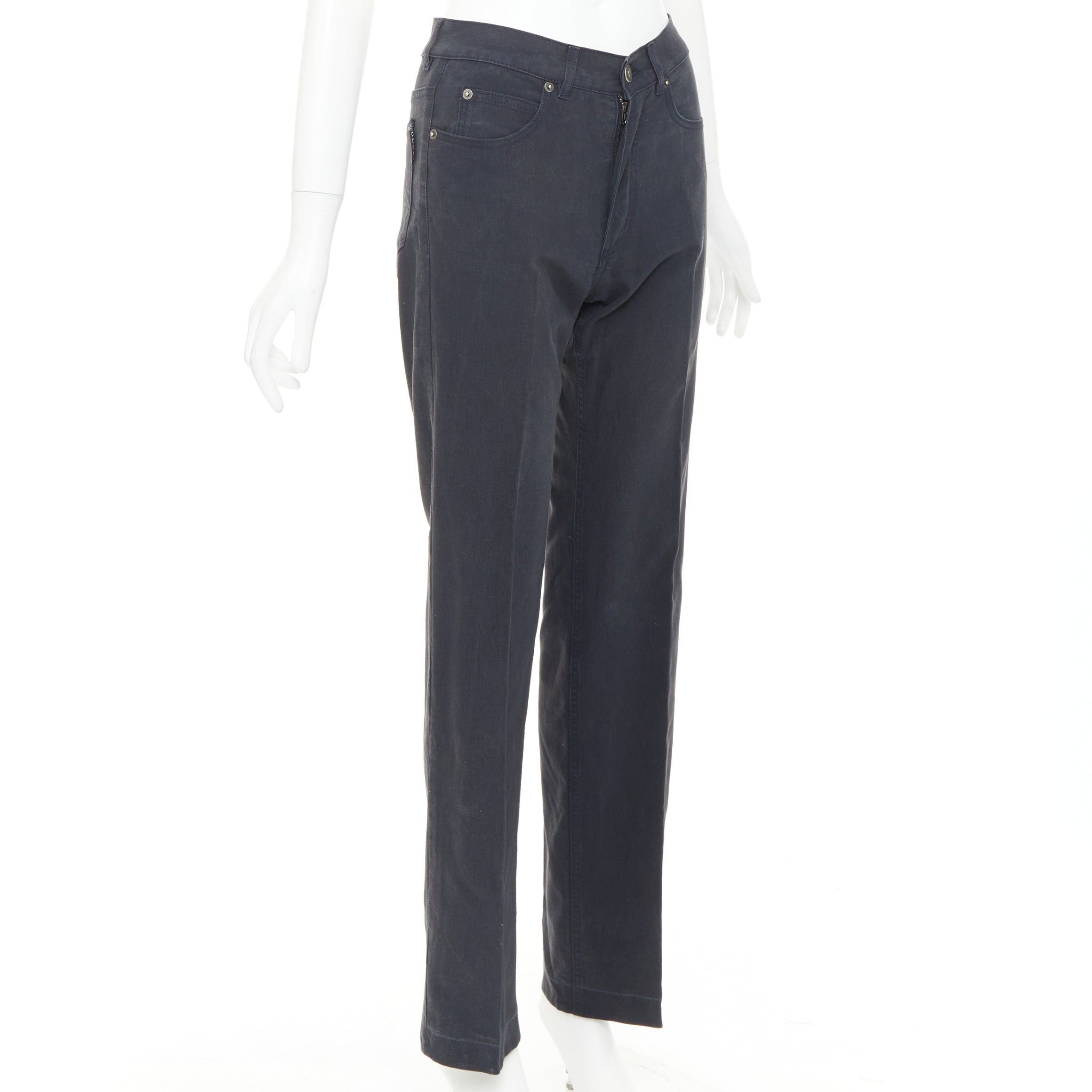 Gucci GUCCI black washed logo tab pocketed mid waist straight leg pants IT38 XS Size 26" / US 2 / IT 38 - 3 Thumbnail