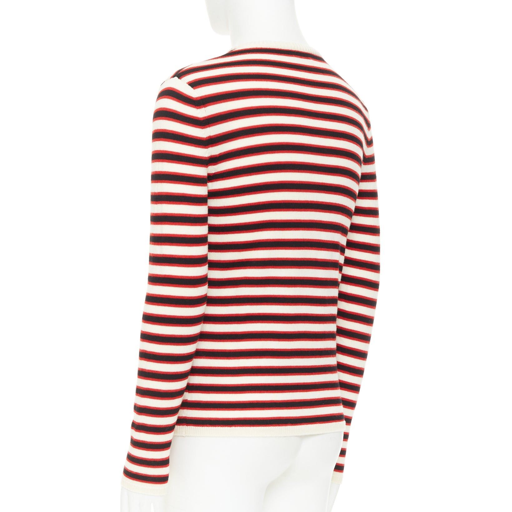 Saint Laurent Paris SAINT LAURENT 2018 cream red black 100% virgin wool horizontal striped sweater S Size US S / EU 44-46 / 1 - 6 Thumbnail
