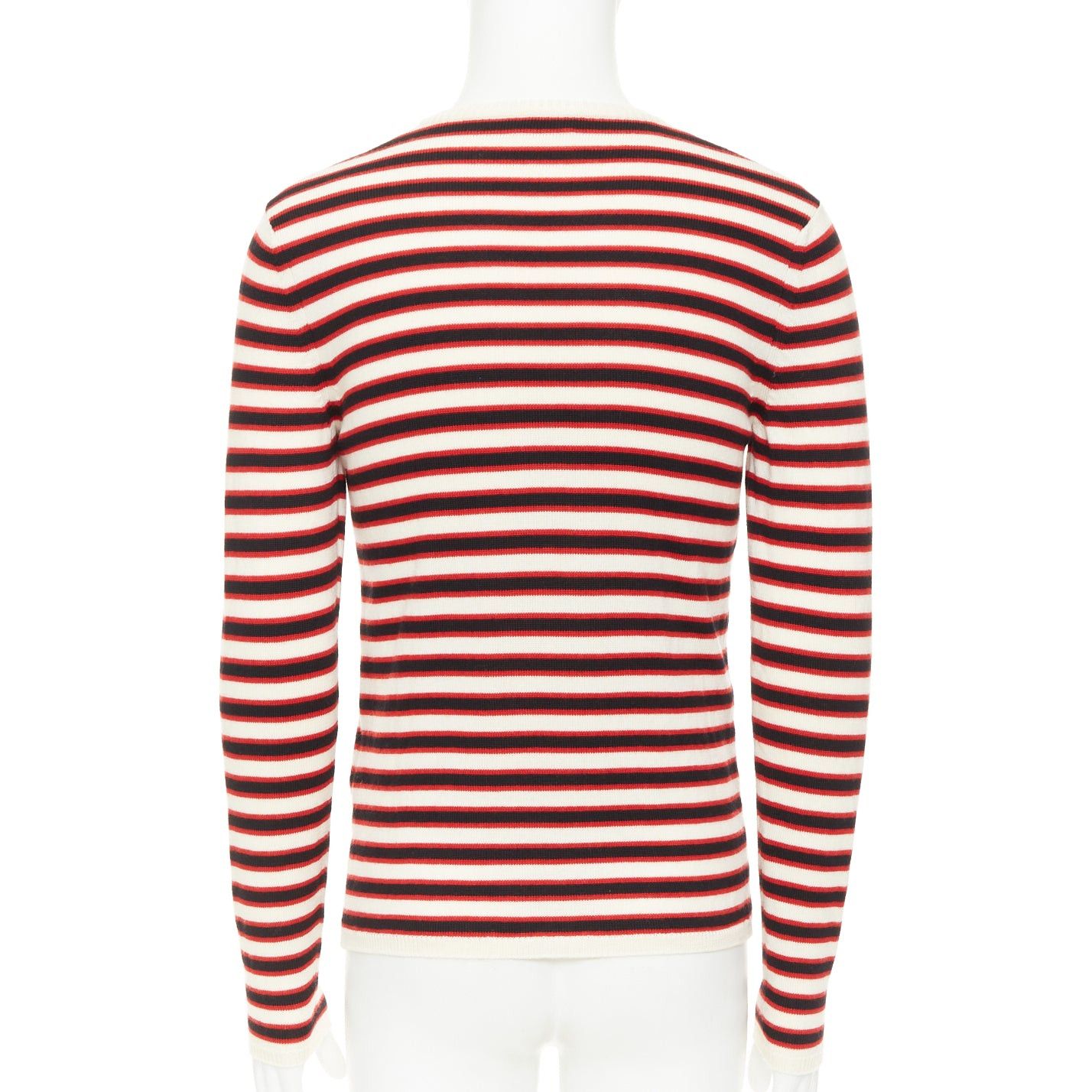 Saint Laurent Paris SAINT LAURENT 2018 cream red black 100% virgin wool horizontal striped sweater S Size US S / EU 44-46 / 1 - 5 Thumbnail
