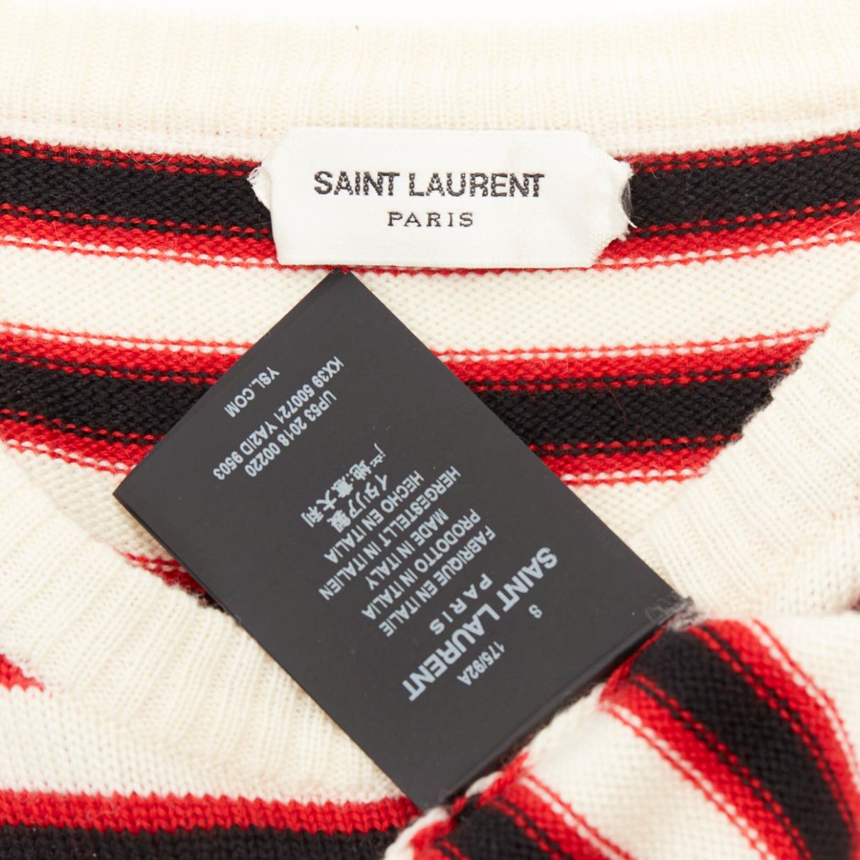 Saint Laurent Paris SAINT LAURENT 2018 cream red black 100% virgin wool horizontal striped sweater S Size US S / EU 44-46 / 1 - 8 Thumbnail