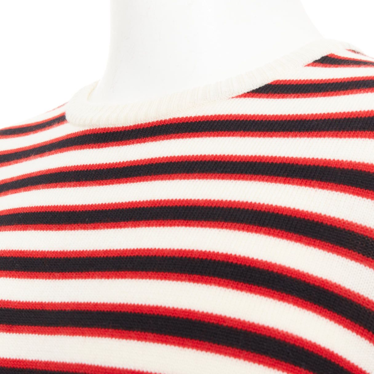 Saint Laurent Paris SAINT LAURENT 2018 cream red black 100% virgin wool horizontal striped sweater S Size US S / EU 44-46 / 1 - 2 Thumbnail