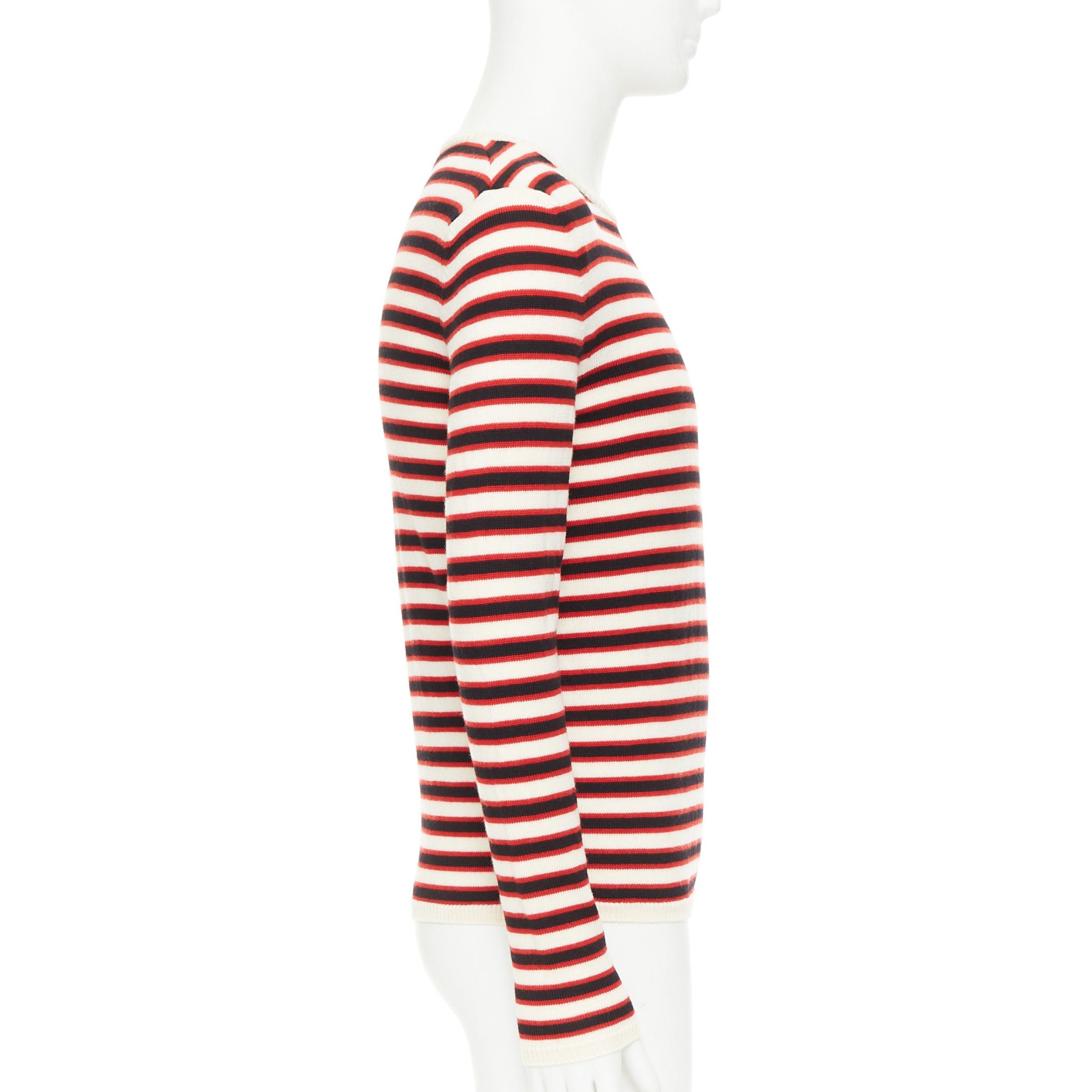 Saint Laurent Paris SAINT LAURENT 2018 cream red black 100% virgin wool horizontal striped sweater S Size US S / EU 44-46 / 1 - 4 Thumbnail