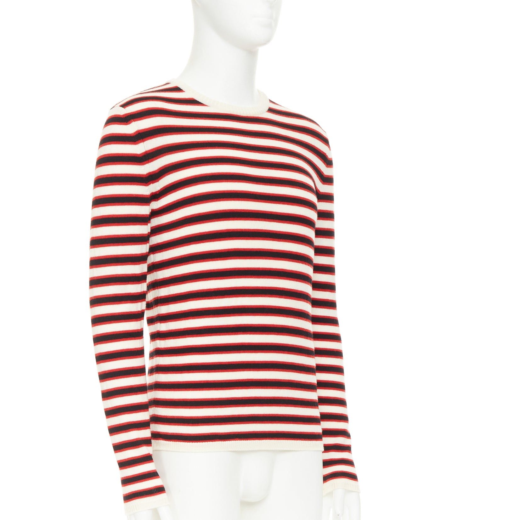 Saint Laurent Paris SAINT LAURENT 2018 cream red black 100% virgin wool horizontal striped sweater S Size US S / EU 44-46 / 1 - 3 Thumbnail