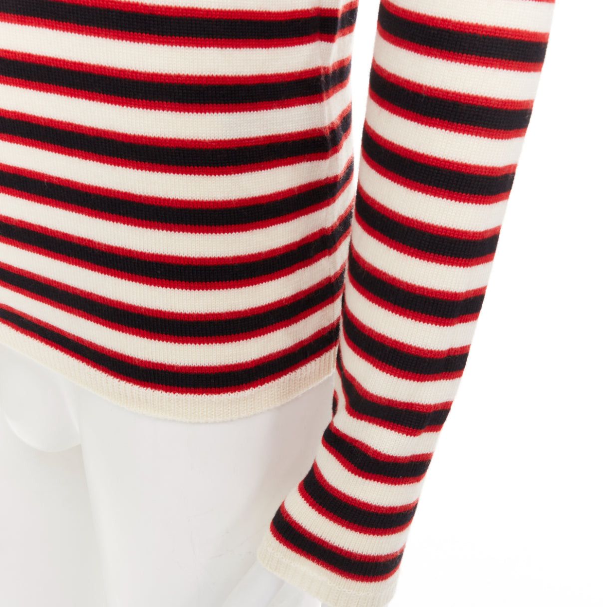 Saint Laurent Paris SAINT LAURENT 2018 cream red black 100% virgin wool horizontal striped sweater S Size US S / EU 44-46 / 1 - 7 Thumbnail