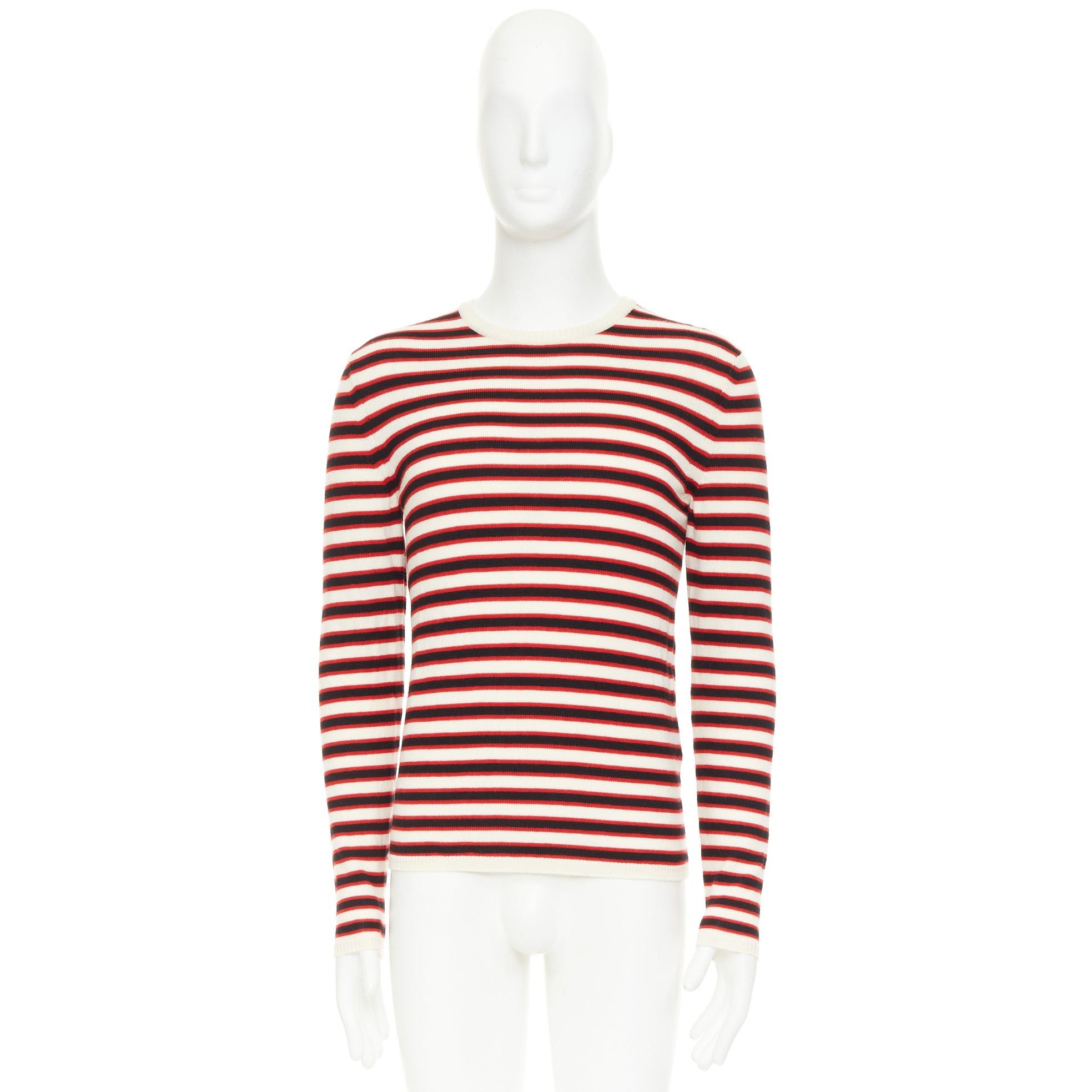 Saint Laurent Paris SAINT LAURENT 2018 cream red black 100% virgin wool horizontal striped sweater S Size US S / EU 44-46 / 1 - 9 Thumbnail