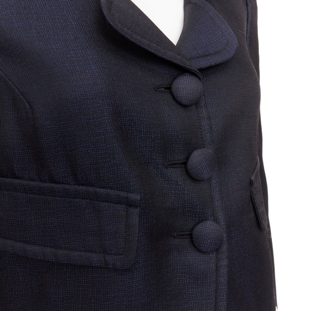 Giorgio Armani GIORGIO ARMANI navy textured shiny flap pockets cropped evening jacket blazer IT46 XL Size L / US 10 / IT 46 - 2 Thumbnail
