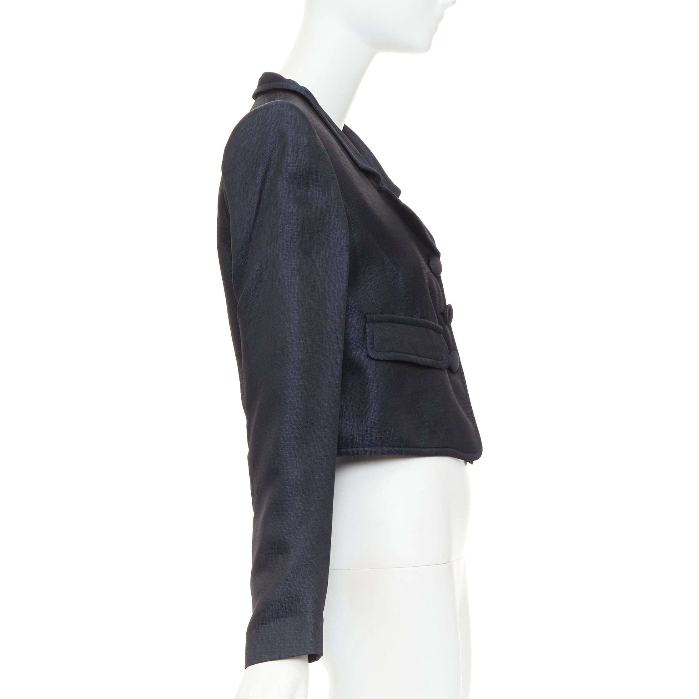 Giorgio Armani GIORGIO ARMANI navy textured shiny flap pockets cropped evening jacket blazer IT46 XL Size L / US 10 / IT 46 - 5 Thumbnail