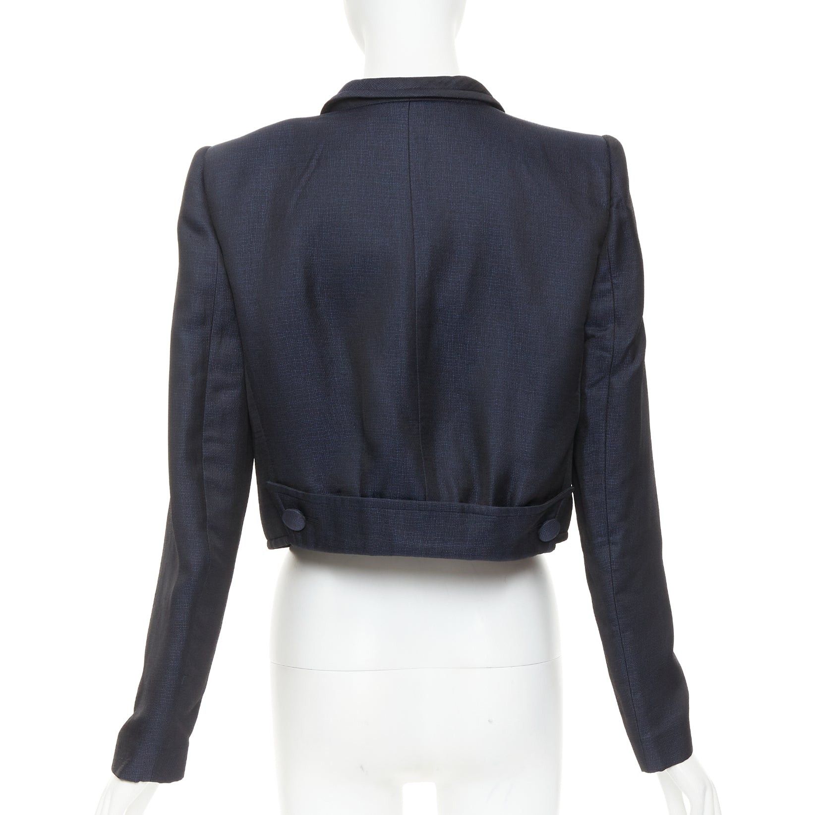 Giorgio Armani GIORGIO ARMANI navy textured shiny flap pockets cropped evening jacket blazer IT46 XL Size L / US 10 / IT 46 - 6 Thumbnail