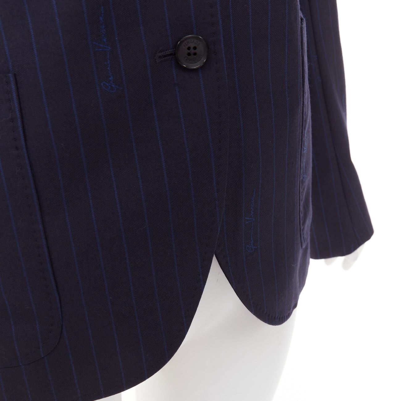 Versace VERSACE navy virgin wool cotton GV Signature pinstripe blazer jacket IT40 S Size S / US 4 / IT 40 - 2 Thumbnail