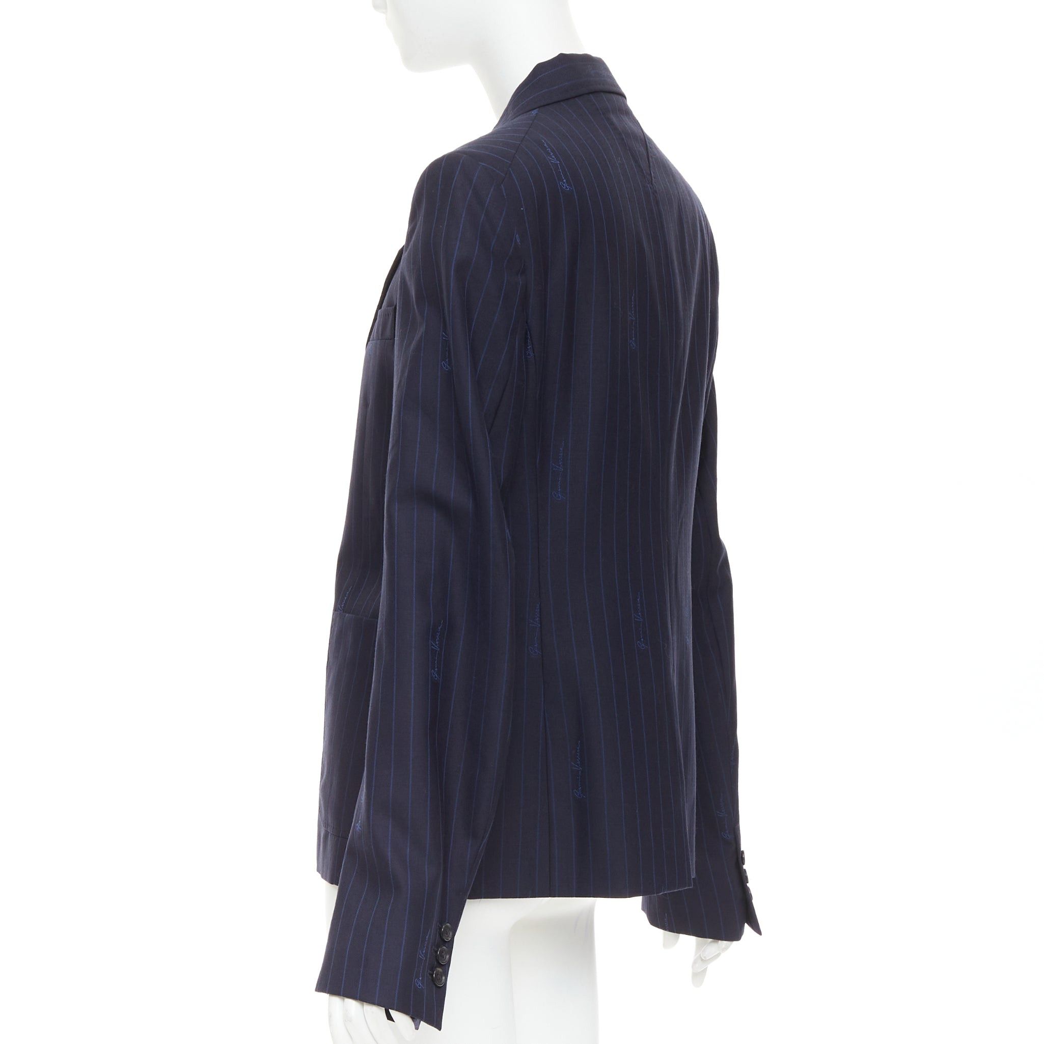 Versace VERSACE navy virgin wool cotton GV Signature pinstripe blazer jacket IT40 S Size S / US 4 / IT 40 - 6 Thumbnail