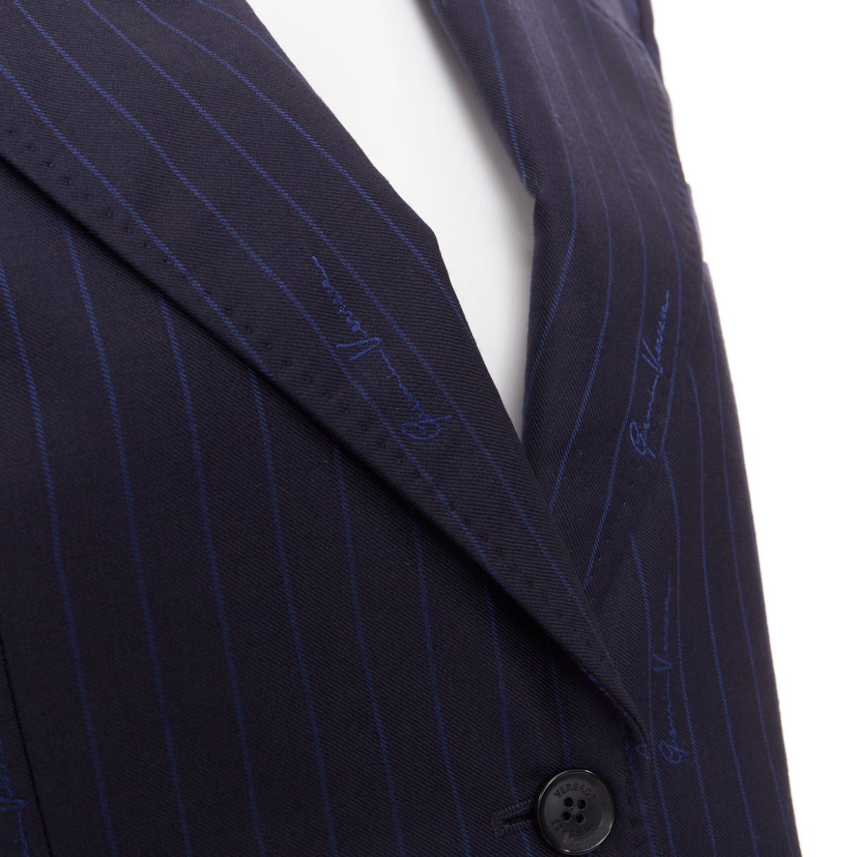 Versace VERSACE navy virgin wool cotton GV Signature pinstripe blazer jacket IT40 S Size S / US 4 / IT 40 - 7 Thumbnail