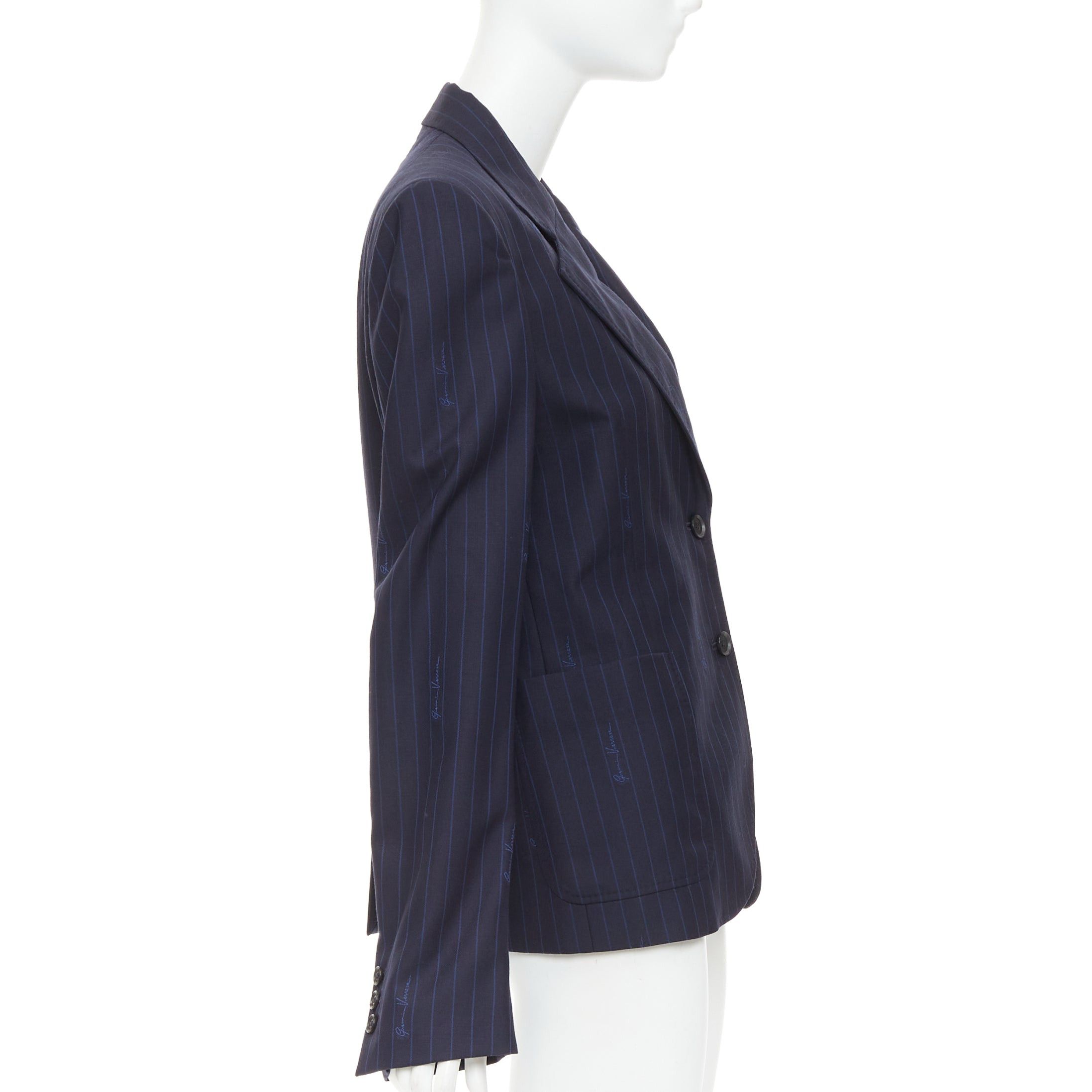 Versace VERSACE navy virgin wool cotton GV Signature pinstripe blazer jacket IT40 S Size S / US 4 / IT 40 - 4 Thumbnail
