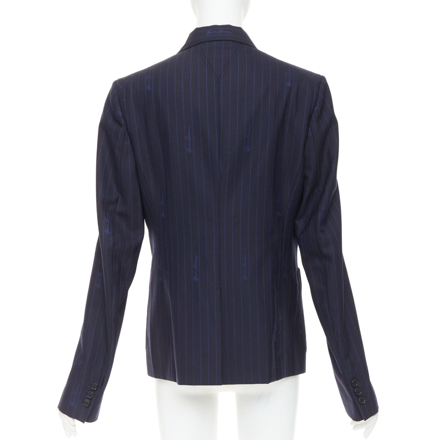Versace VERSACE navy virgin wool cotton GV Signature pinstripe blazer jacket IT40 S Size S / US 4 / IT 40 - 5 Thumbnail
