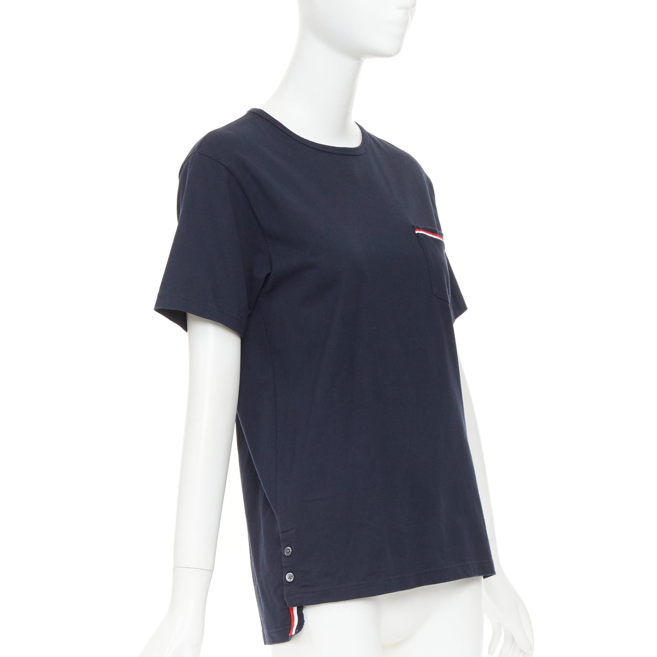 Thom Browne THOM BROWNE 2022 navy cotton RWB stripe trim short sleeve pocket tshirt Sz1 S Size S / US 4 / IT 40 - 3 Thumbnail